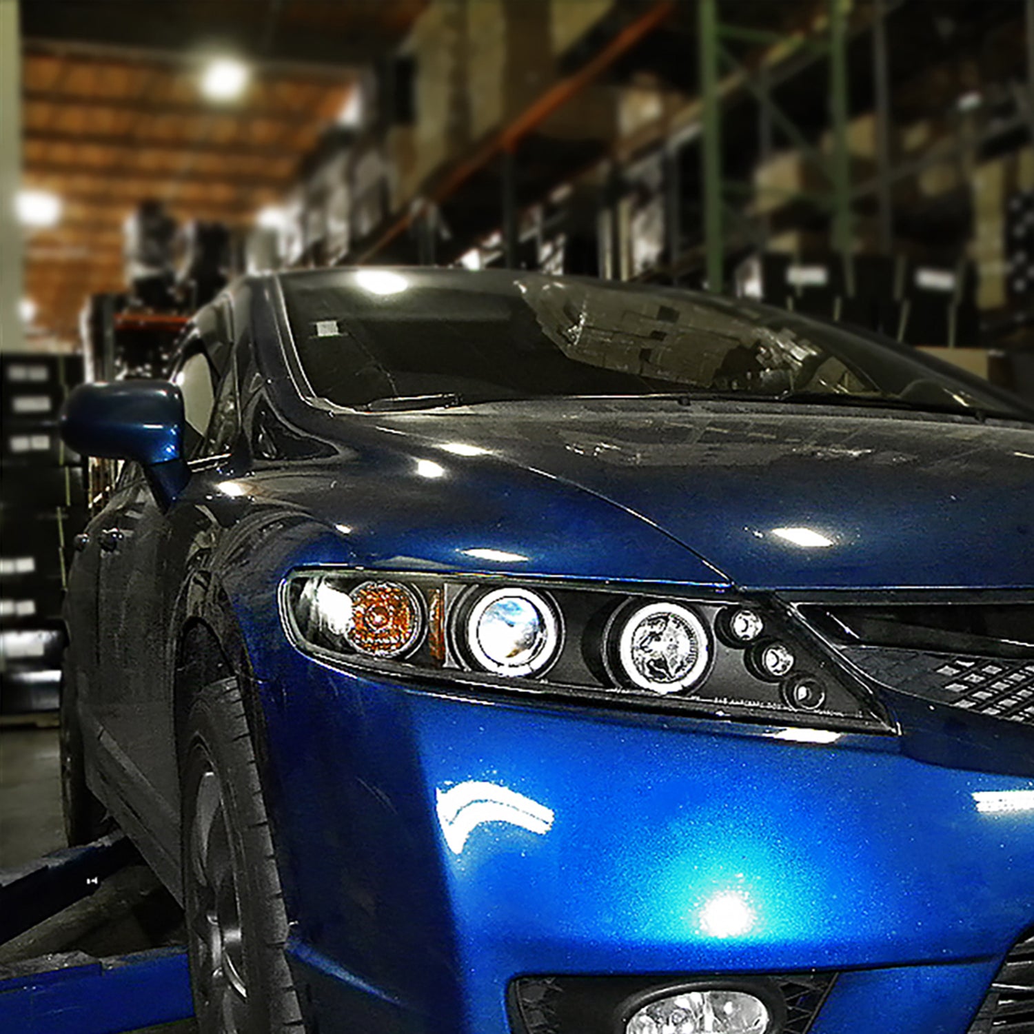 2006-2011 Honda Civic Sedan Dual Halo Projector Headlights Matte Black/Clear