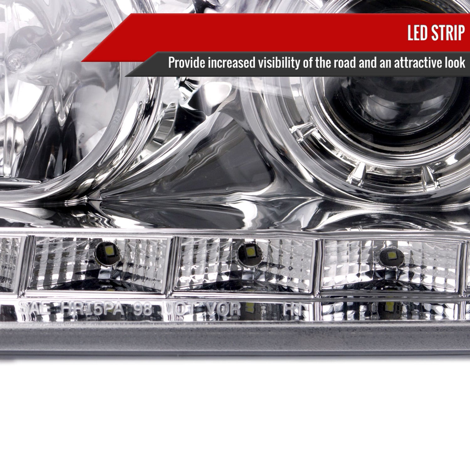 1998-2011 Ford Crown Victoria Projector Headlights LED Light Strip Chrome