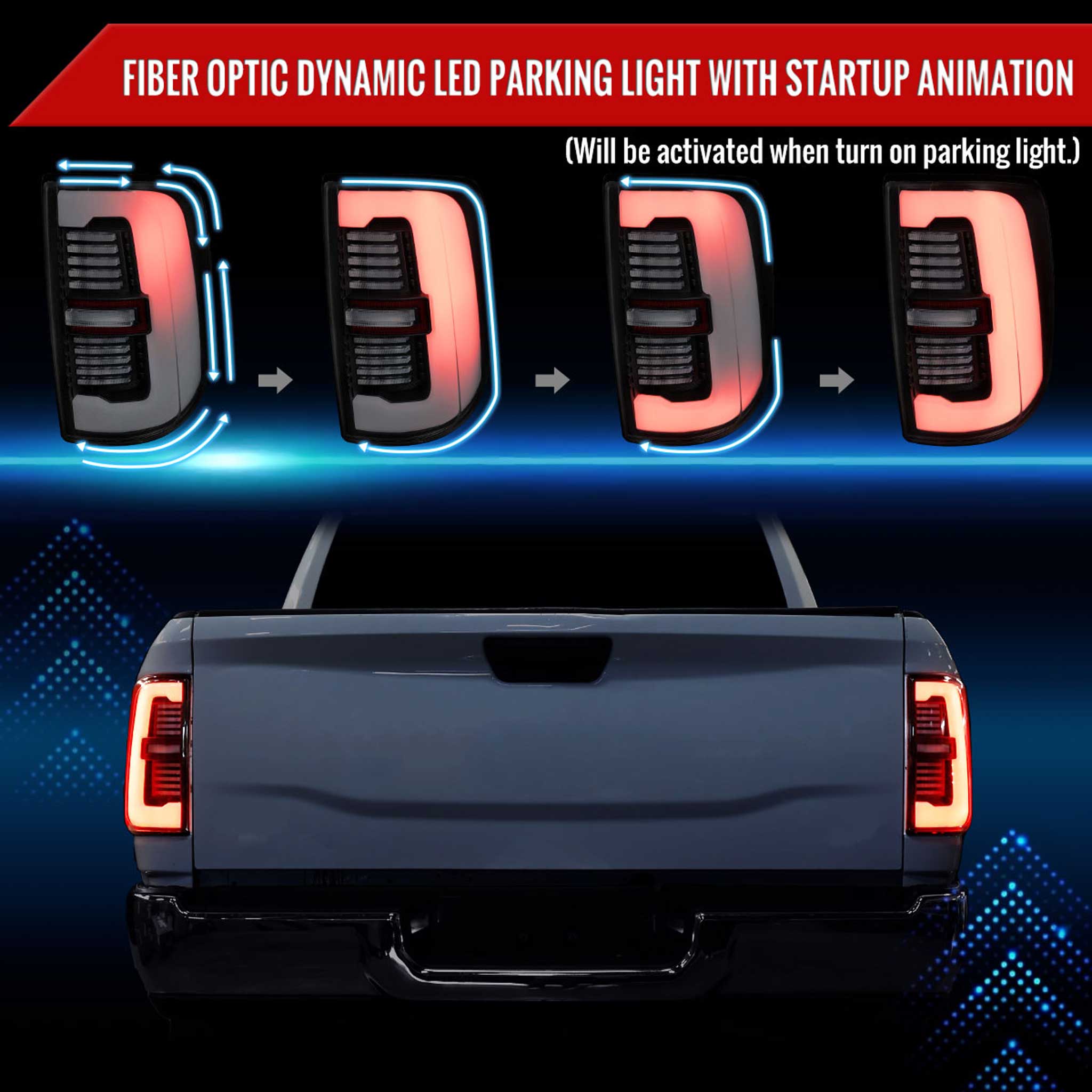 For Dodge RAM 2500/3500 2019-2024 LED Sequential Signal Tail Lights Matte Black Housing Clear Lens