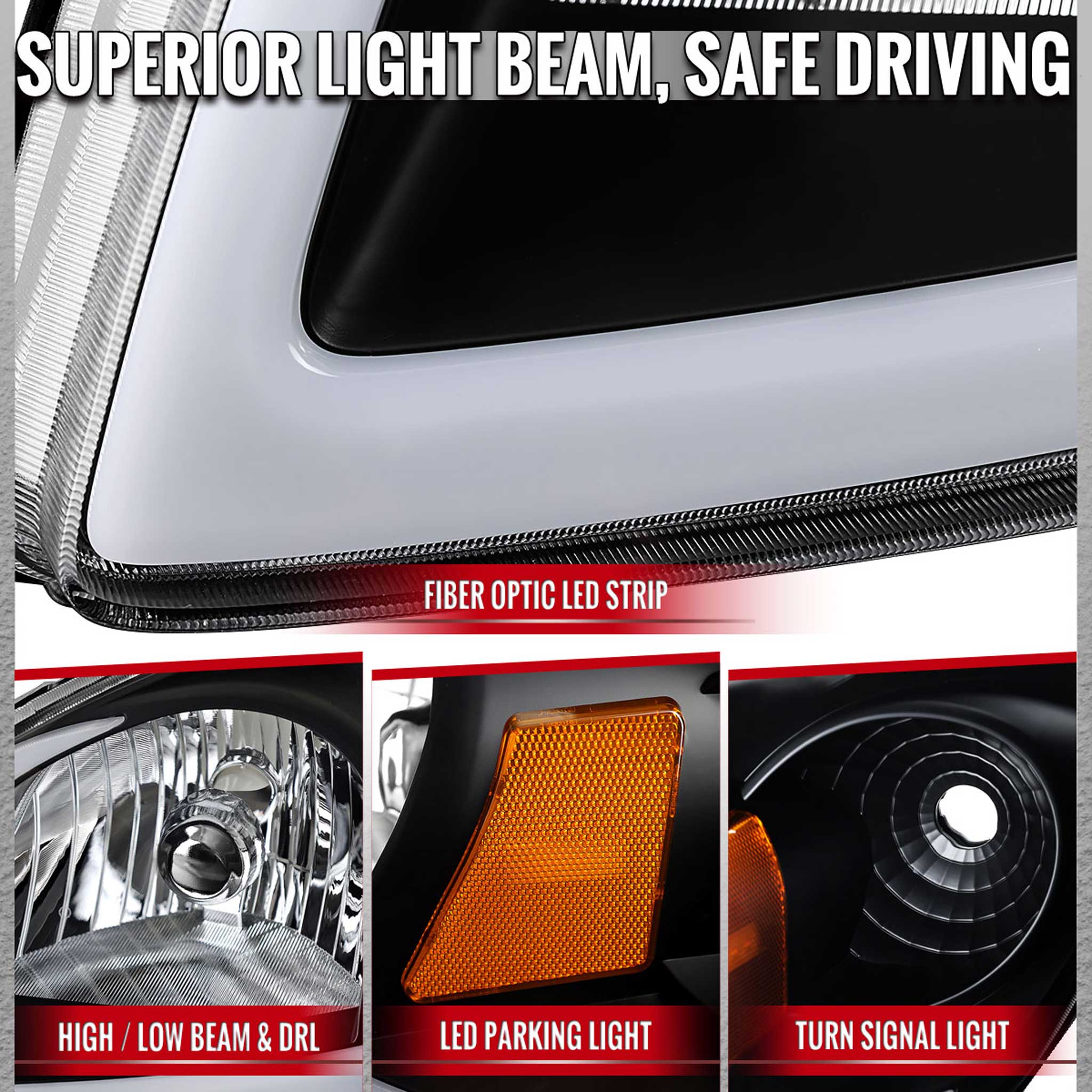 For Chevrolet Cobalt / Pontiac G5 2005-2010 LED Bar Projector Headlights LED DRL Light Tube Black Housing Clear Lens