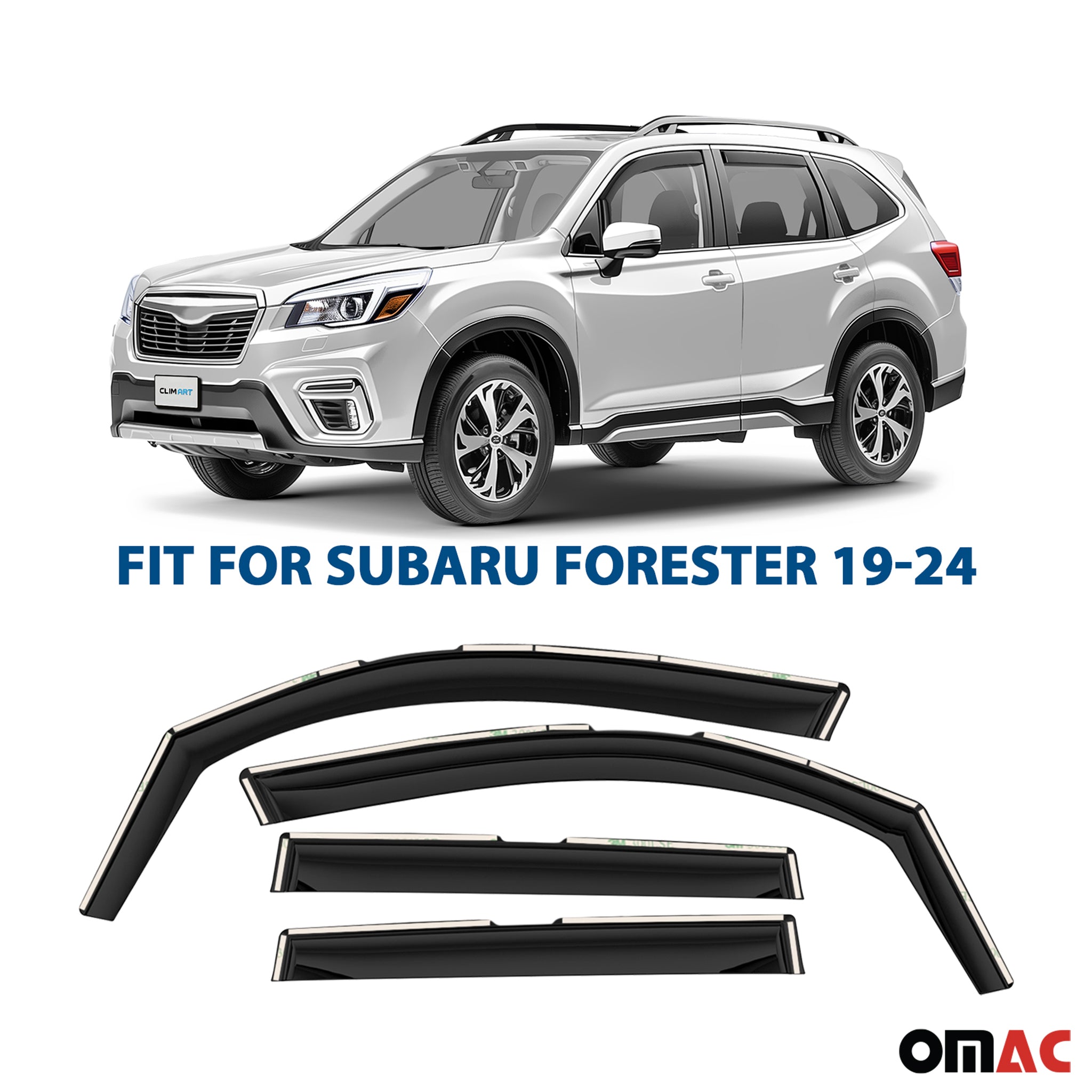 Clim Art Wind Deflectors for Subaru Forester 2019-2024 Shatterproof Smoke 4x