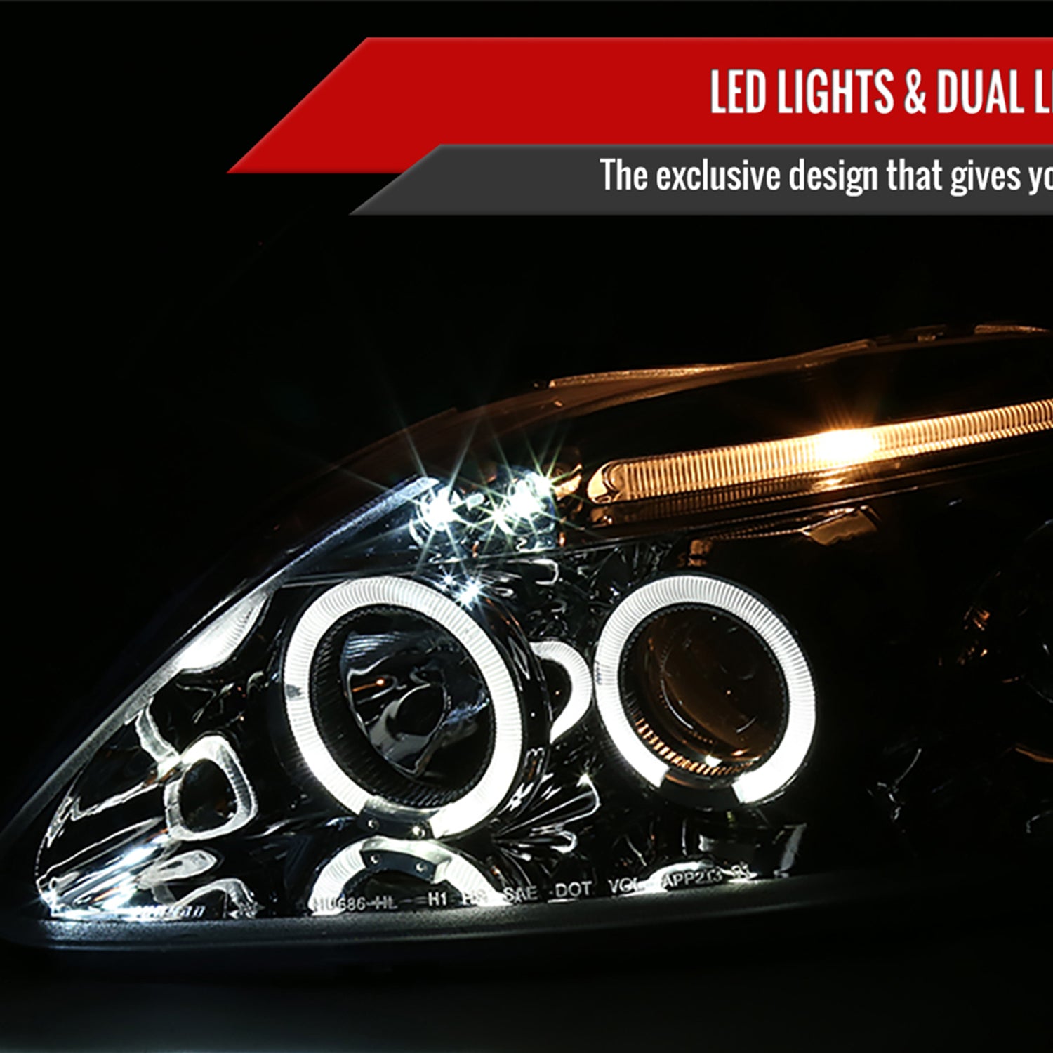1999-2000 Honda Civic Dual Halo Projector Headlights Chrome/Clear Lens