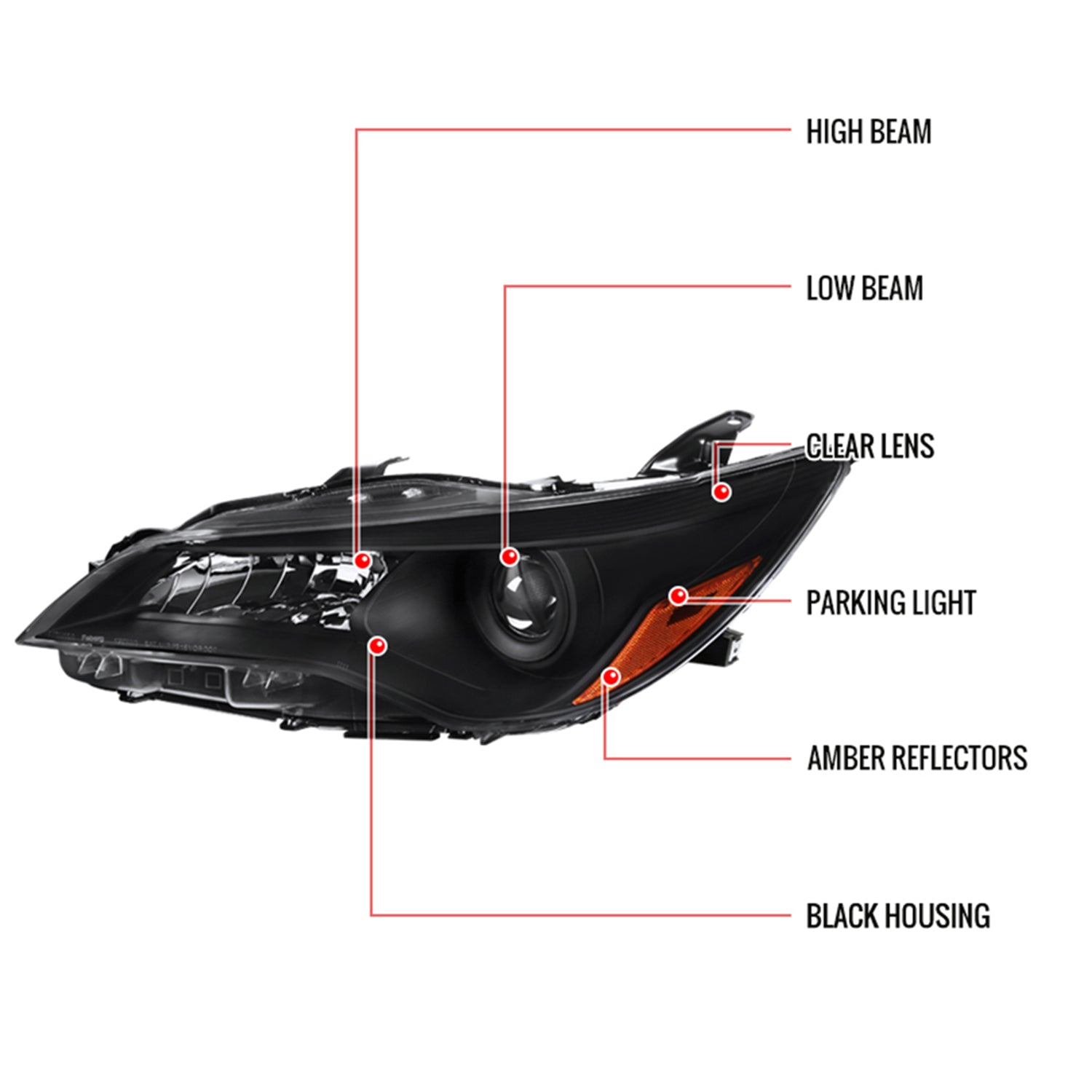 2015-2017 Toyota Camry Projector Headlights Amber Reflectors Matt Black/Clear