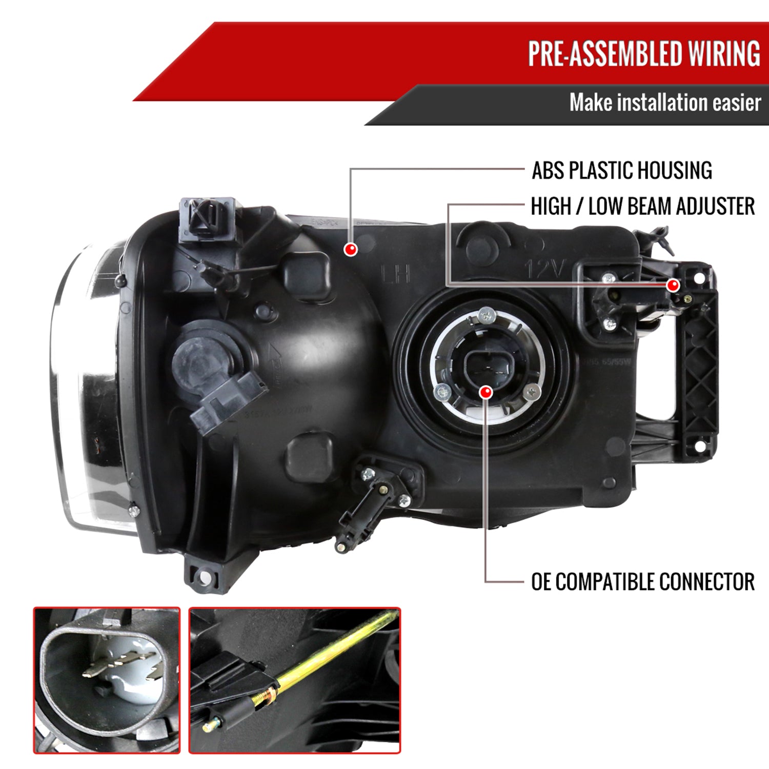 2002-2005 Dodge RAM 1500/ 2003-2005 RAM 2500 3500 Factory Headlights Matt Black