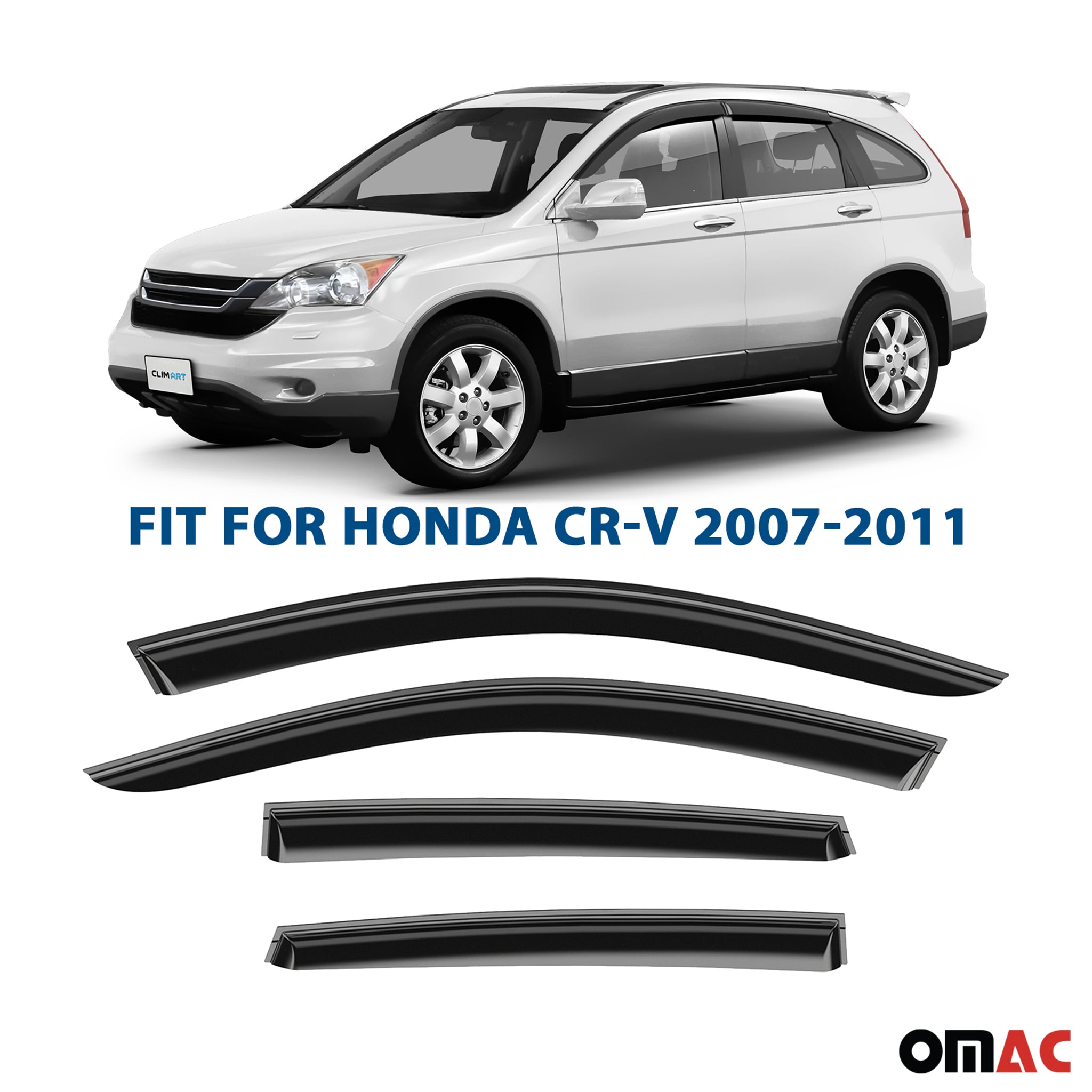 Clim Art Wind Deflectors for Honda CR-V (CRV) 2007-2011 Shatterproof Smoke 4 Pcs