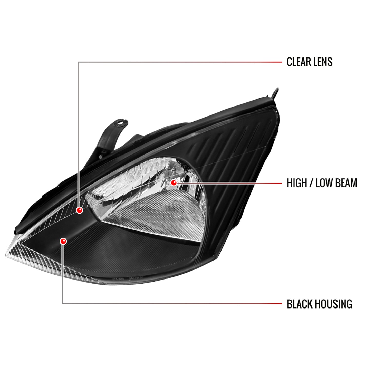 2000-2004 Ford Focus Factory Style Crystal Headlights Matte Black/Clear Lens