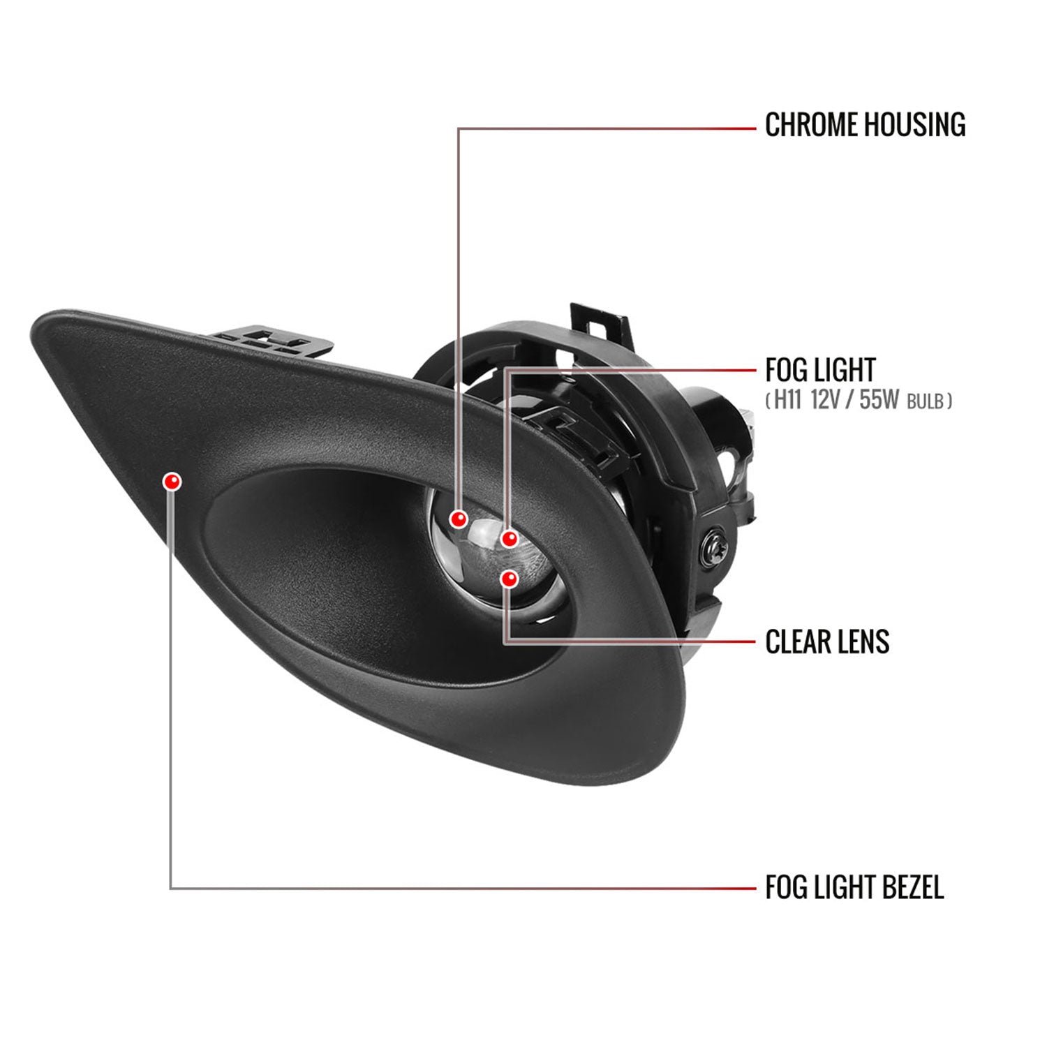 2015-2020 Dodge Charger H11 Projector Fog Lights Kit Chrome/Clear Lens
