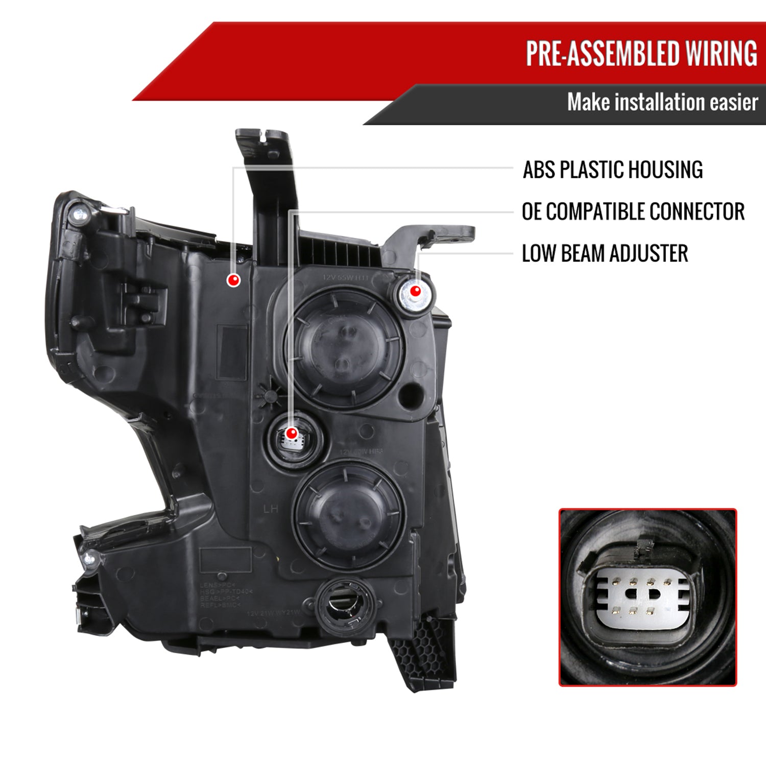 2015-2020 Chevy Tahoe/Suburban LED Strip Projector Headlights Black/Clear Lens