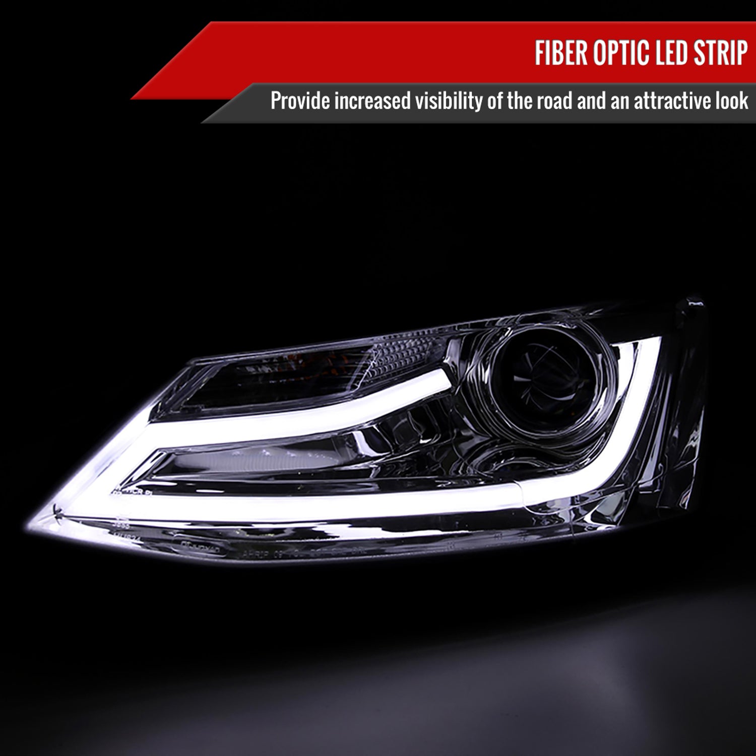 2011-2018 VW Jetta MK6 LED Bar Projector Headlights Chrome/Clear Lens
