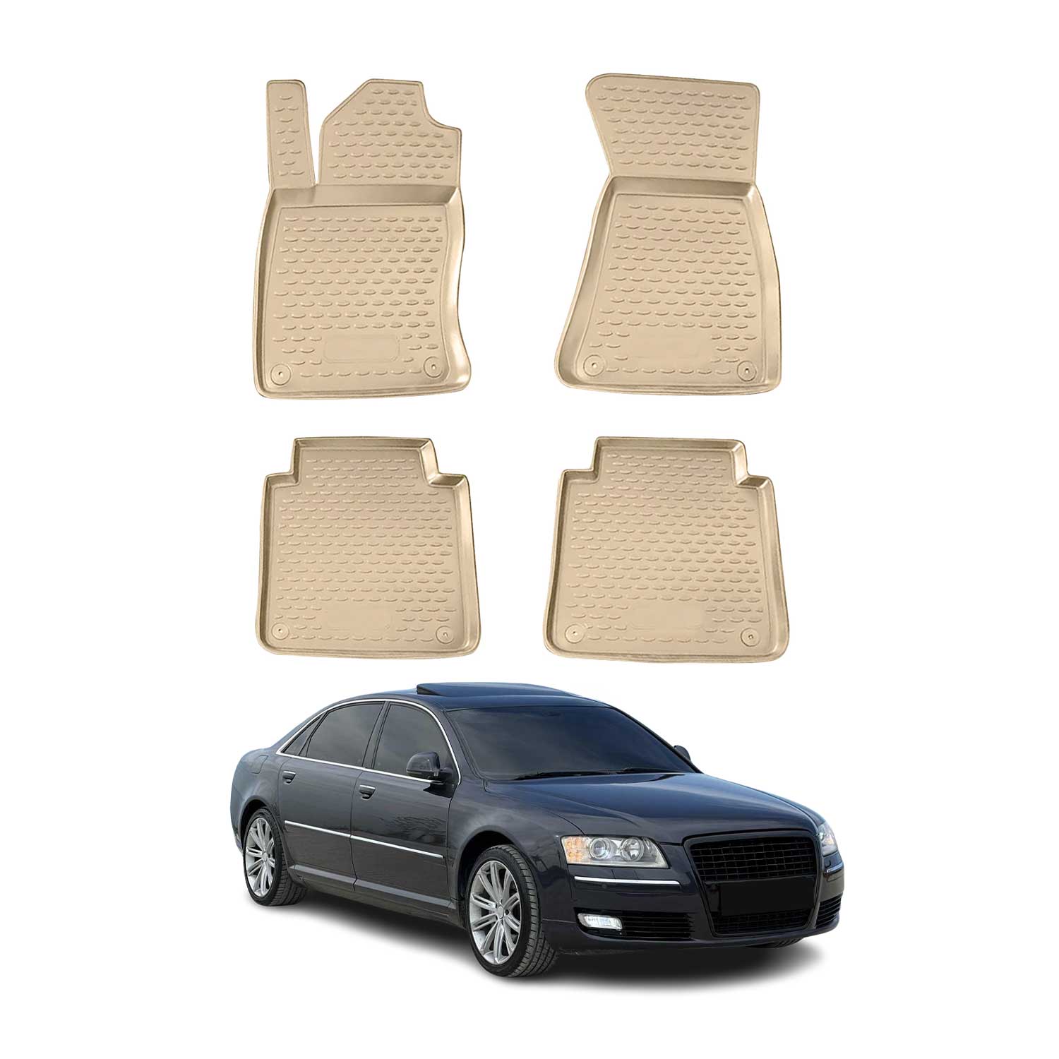 2002-2010 Audi A8 L Floor Mats Liners Full Set All Weather Beige
