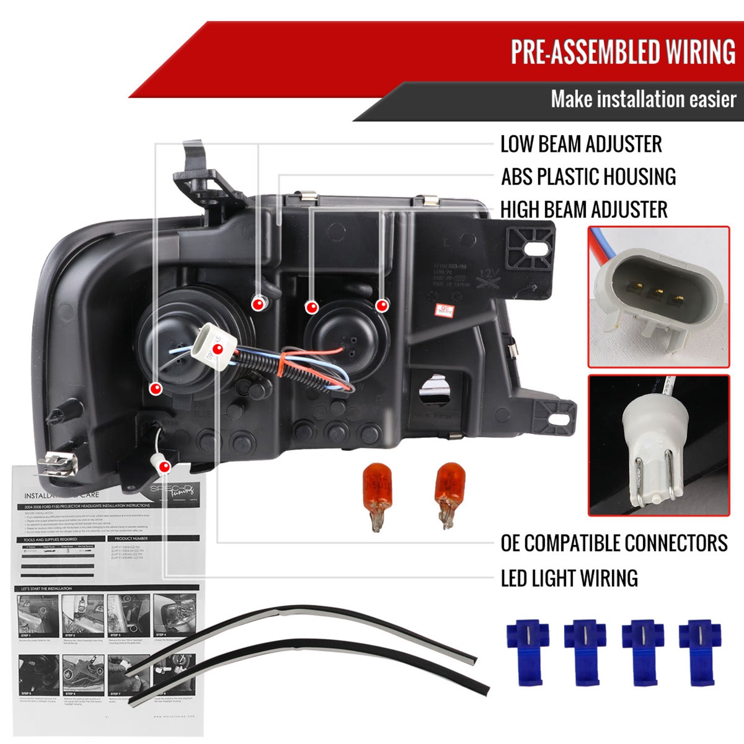 2004-2008 Ford F-150/ 06-2008 Lincoln Mark LT LED C-Bar Headlights Chrome