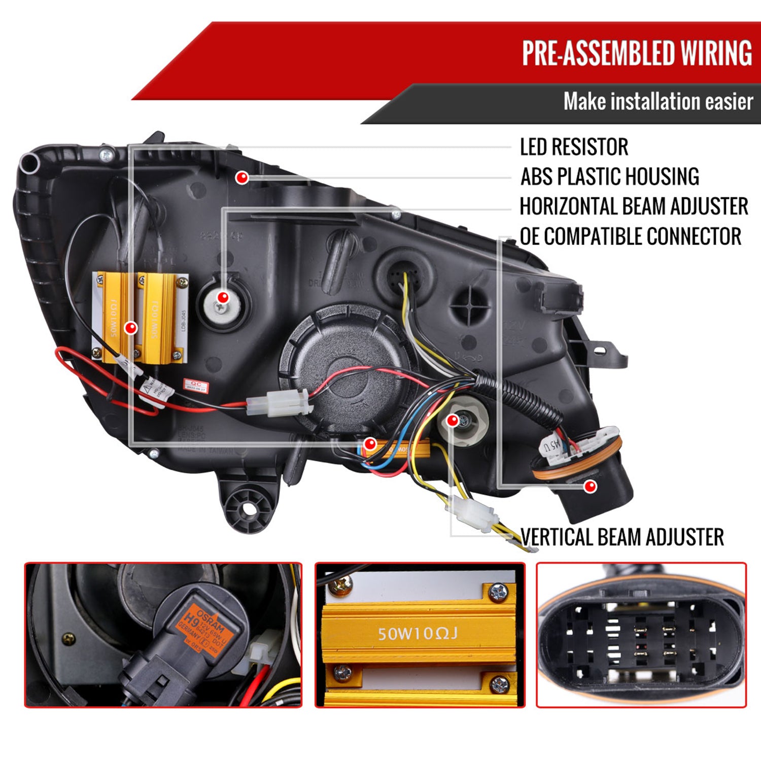 2015-2018 Mercedes-Benz C-Class W205 Signal Projector Headlights Jet Black