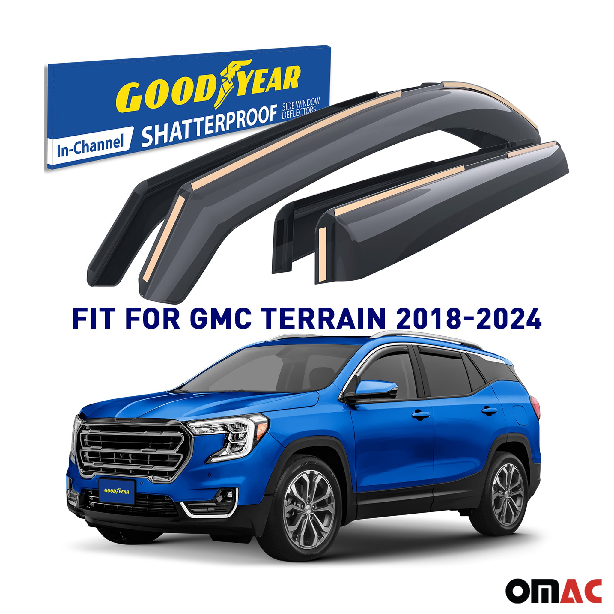 Goodyear Wind Deflectors for GMC Terrain 2018-2024 In-channel Premium Smoke 4x