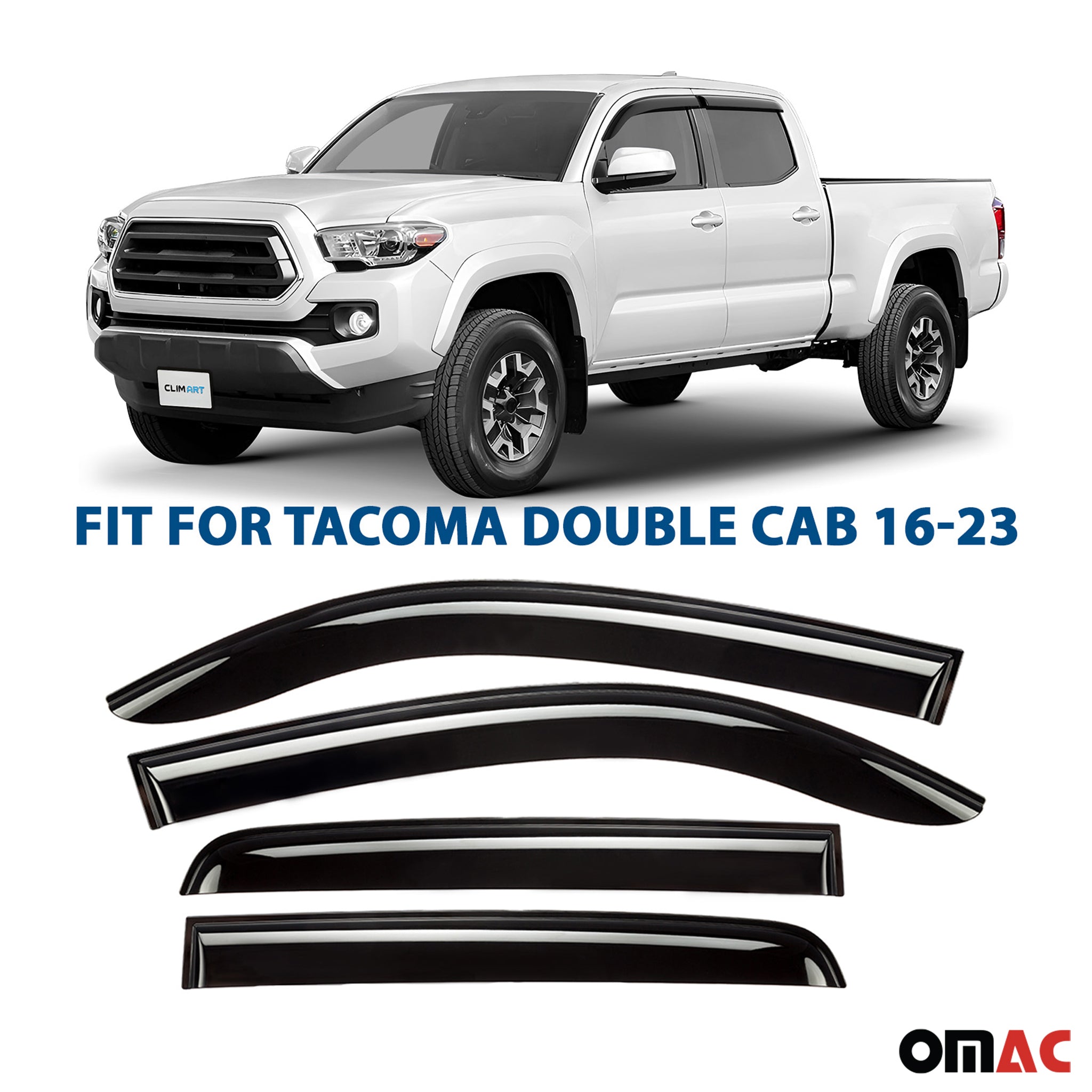 Clim Art Wind Deflectors for Toyota Tacoma 2016-2023 Double Cab Smoke 4 Pcs