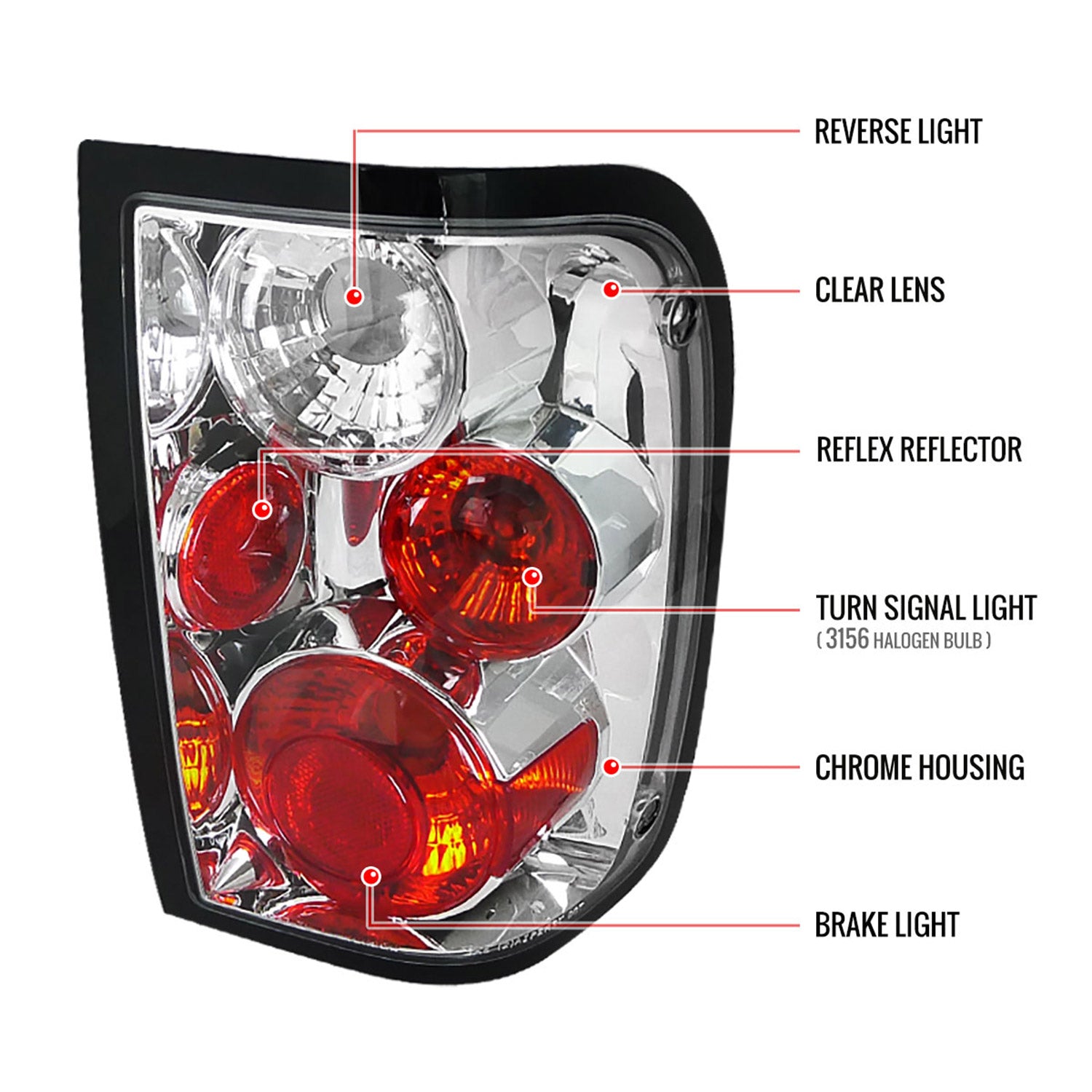 2001-2005 Ford Ranger Tail Lights Chrome Housing/Clear Lens