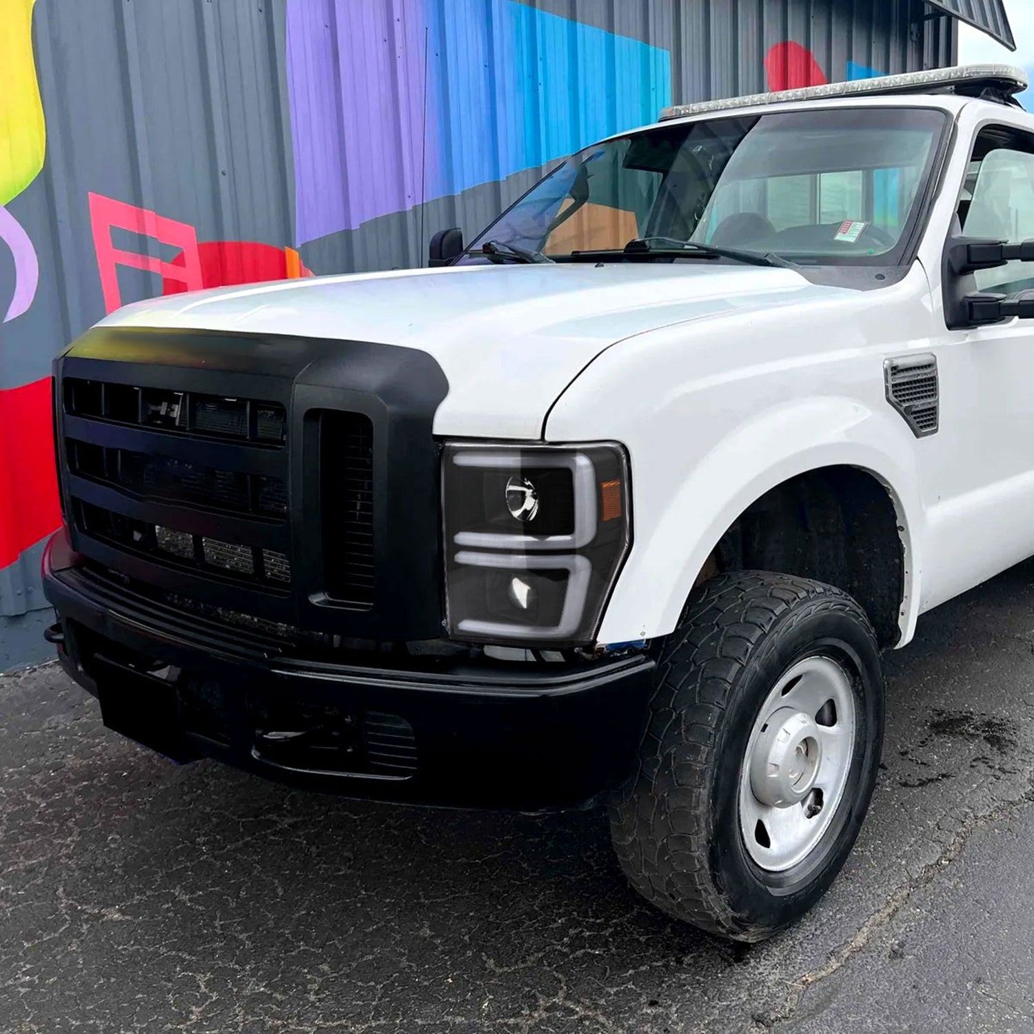 2008-2010 Ford F-250/350/450/550 LED Signal Bar Projector Headlights Black