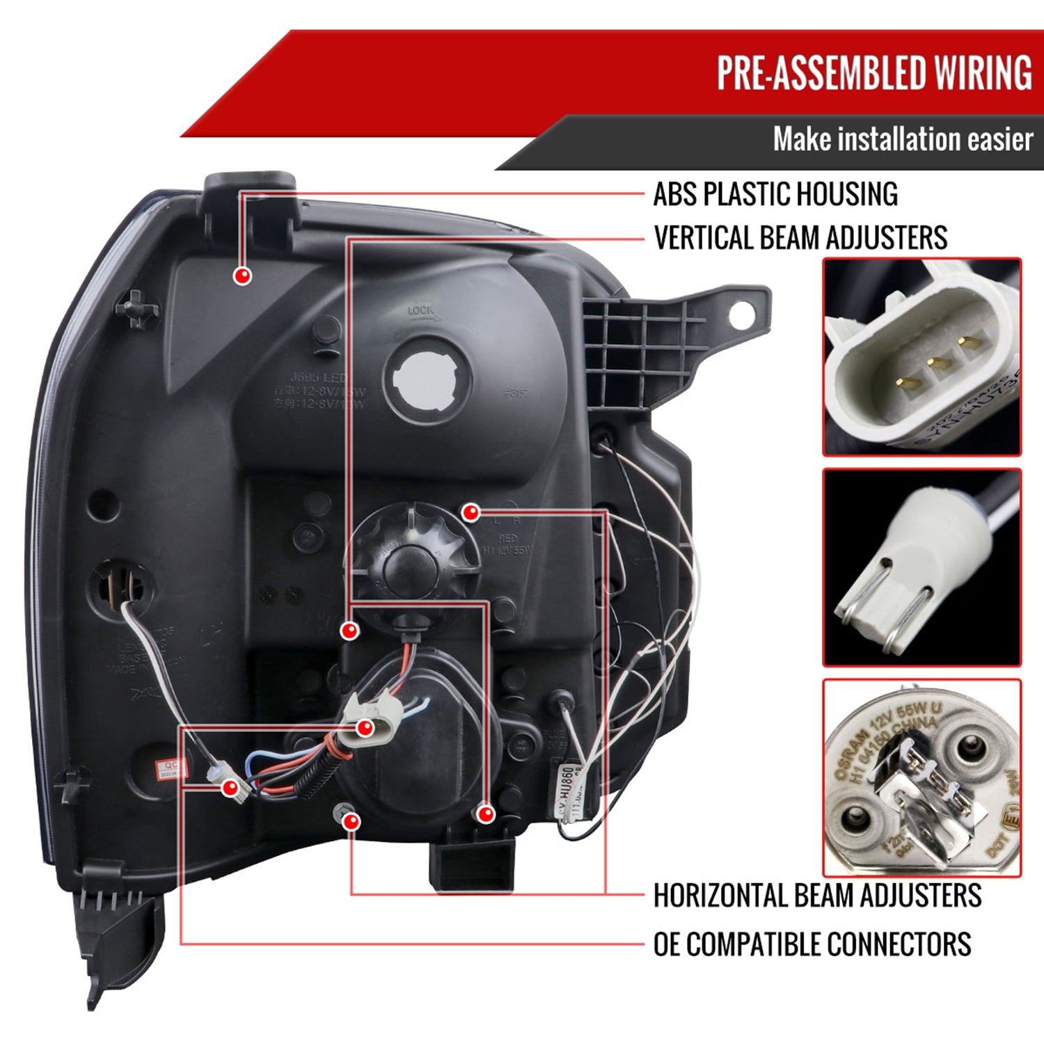 2007-2014 GMC Yukon/Yukon XL 1500/2500 LED U-Bar Projector Headlights Black