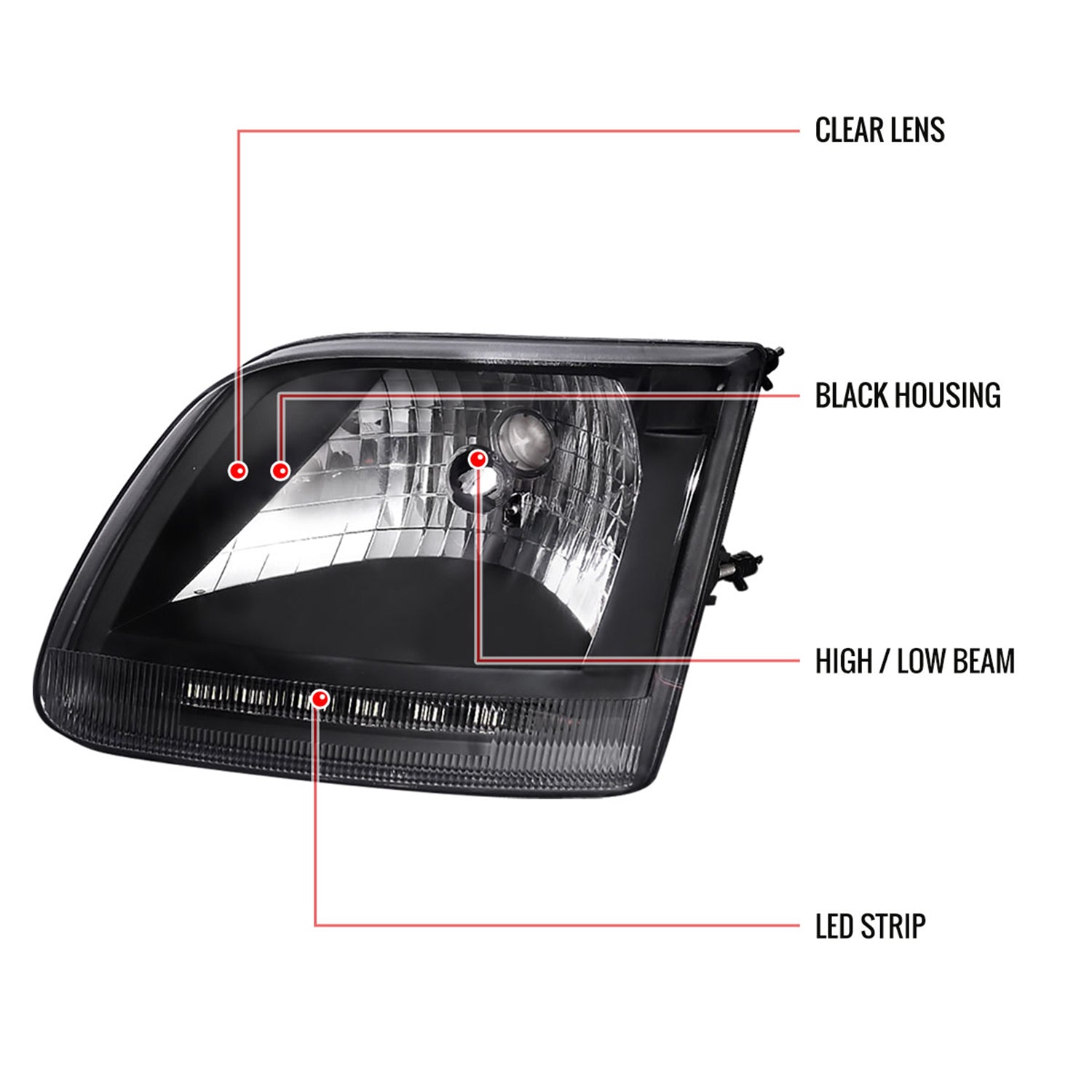 1997-2004 Ford F-150/Expedition Factory Headlights SMD LED Light Strip Black