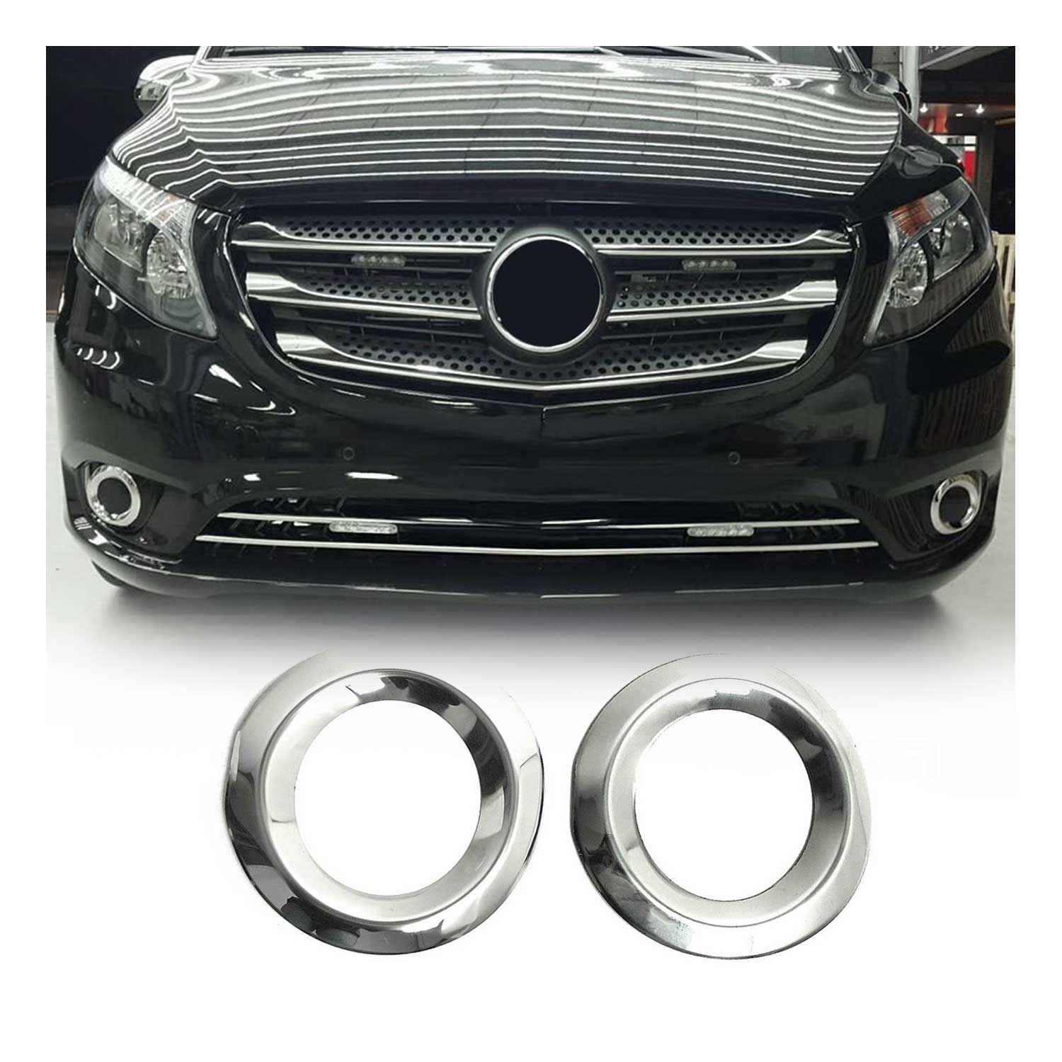 2016-2024 Mercedes Metris Fog Light Lamp Bezel Cover Stainless Steel 2Pcs