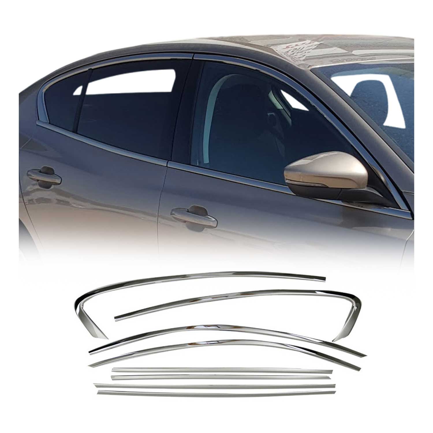 2018-2024 Ford Focus Window Molding Trim Streamer Stainless Steel Dark 8Pcs