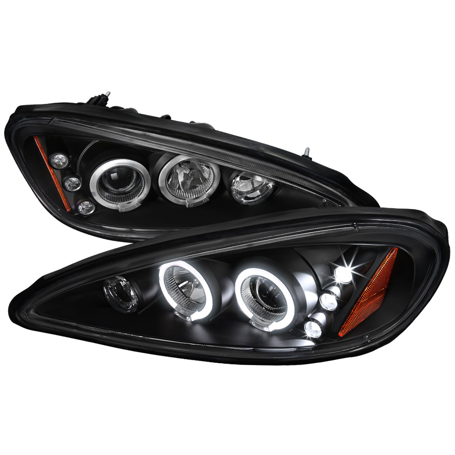 1999-2005 Pontiac Grand AM Dual Halo Projector Headlights Matte Black/Clear