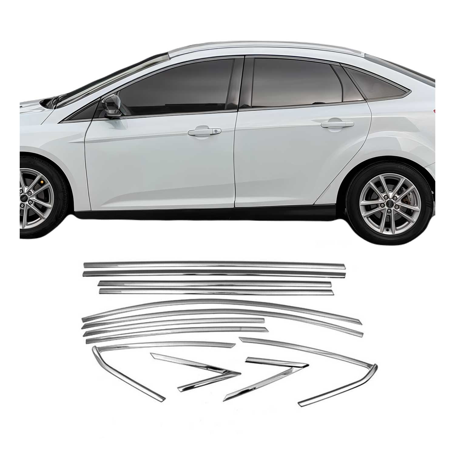 2012-2018 Ford Focus Sedan Window Molding Trim Streamer Stainless Steel