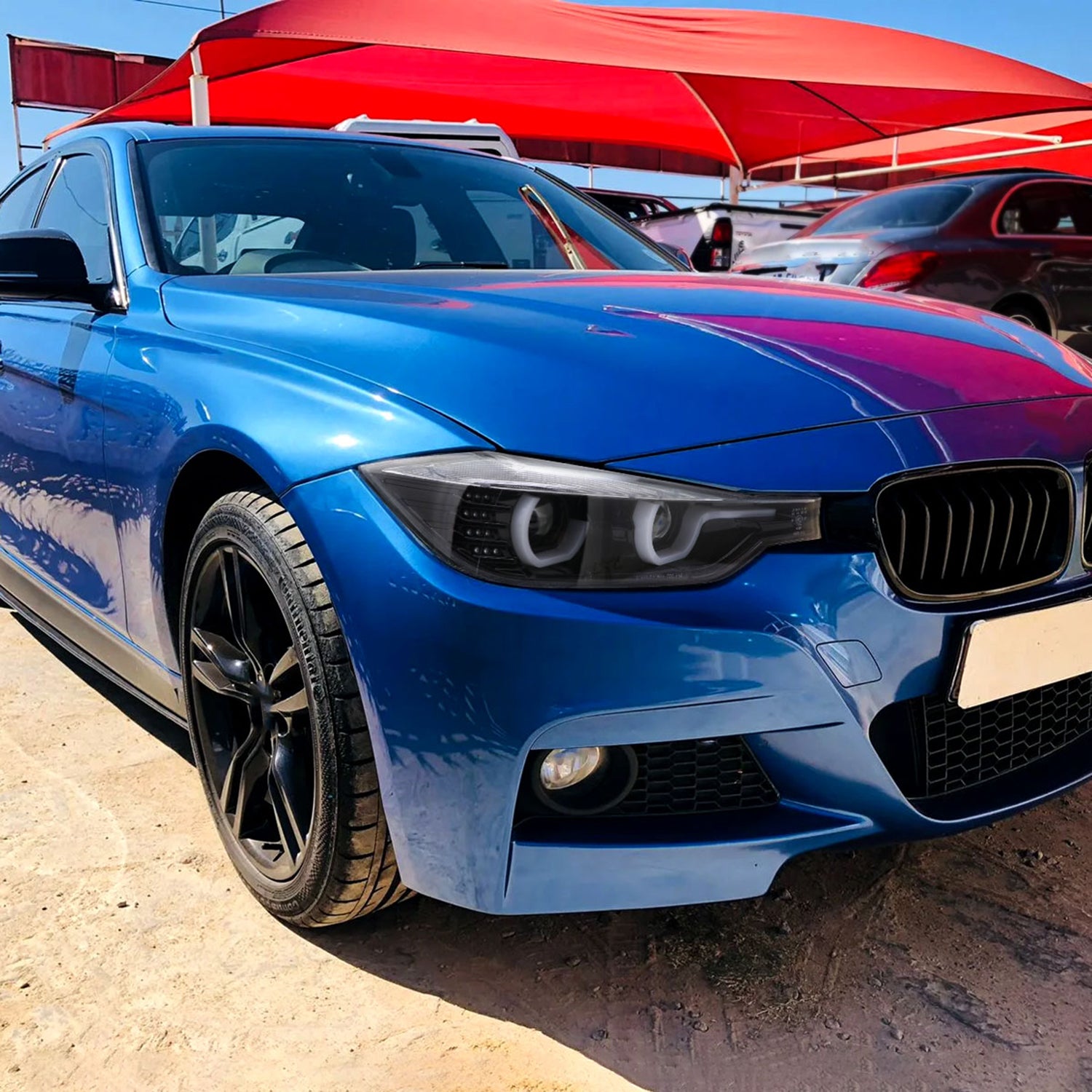 2012-2015 BMW F30 3 Series Sedan Dual U-Bar Headlights LED Signal Lights Jet Black