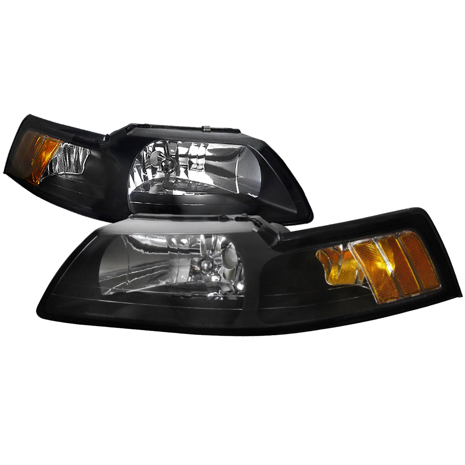1999-2004 Ford Mustang Factory Headlights w/Amber ReflectorsMatte Black/Clear