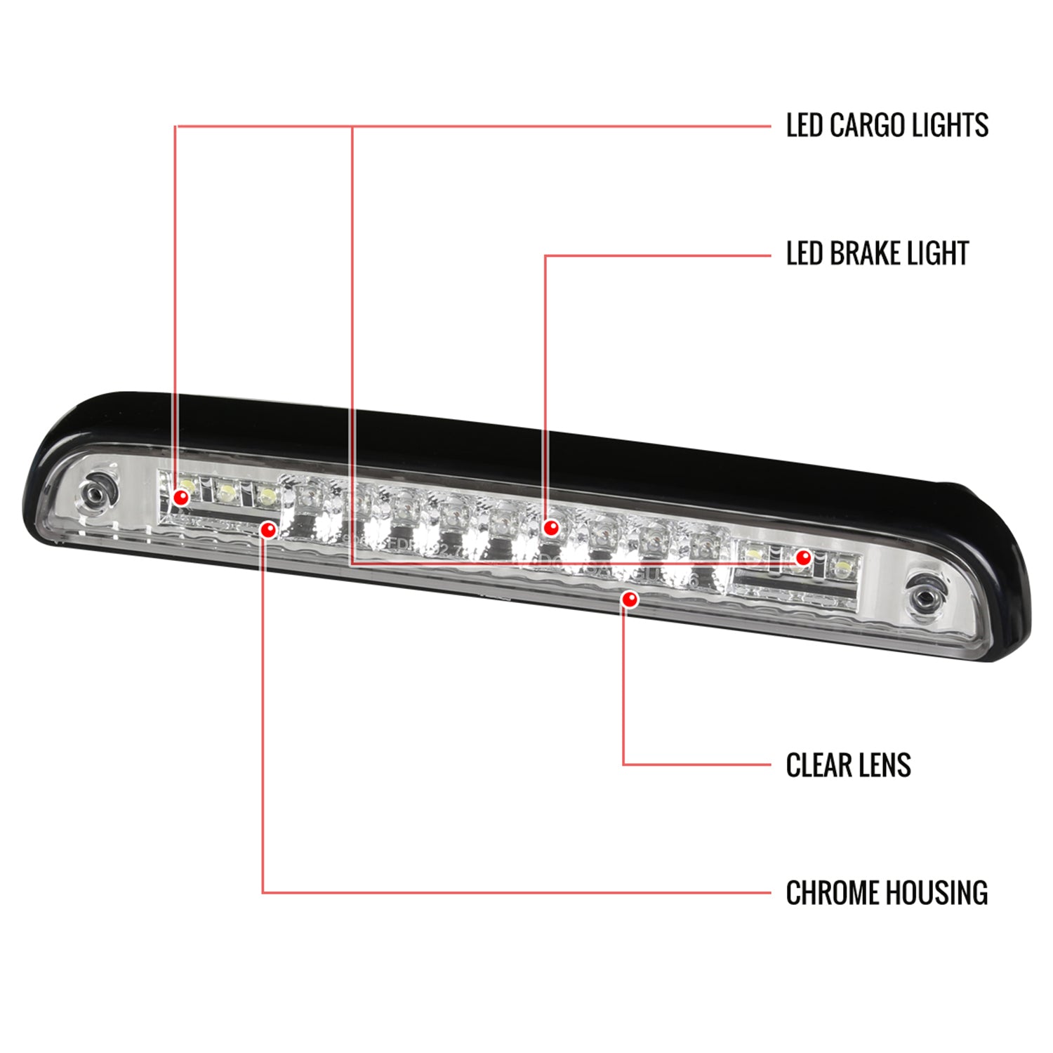 1992-1996 Ford F-150/F-250/F-350/Bronco LED 3rd Brake Light Chrome/Clear Lens