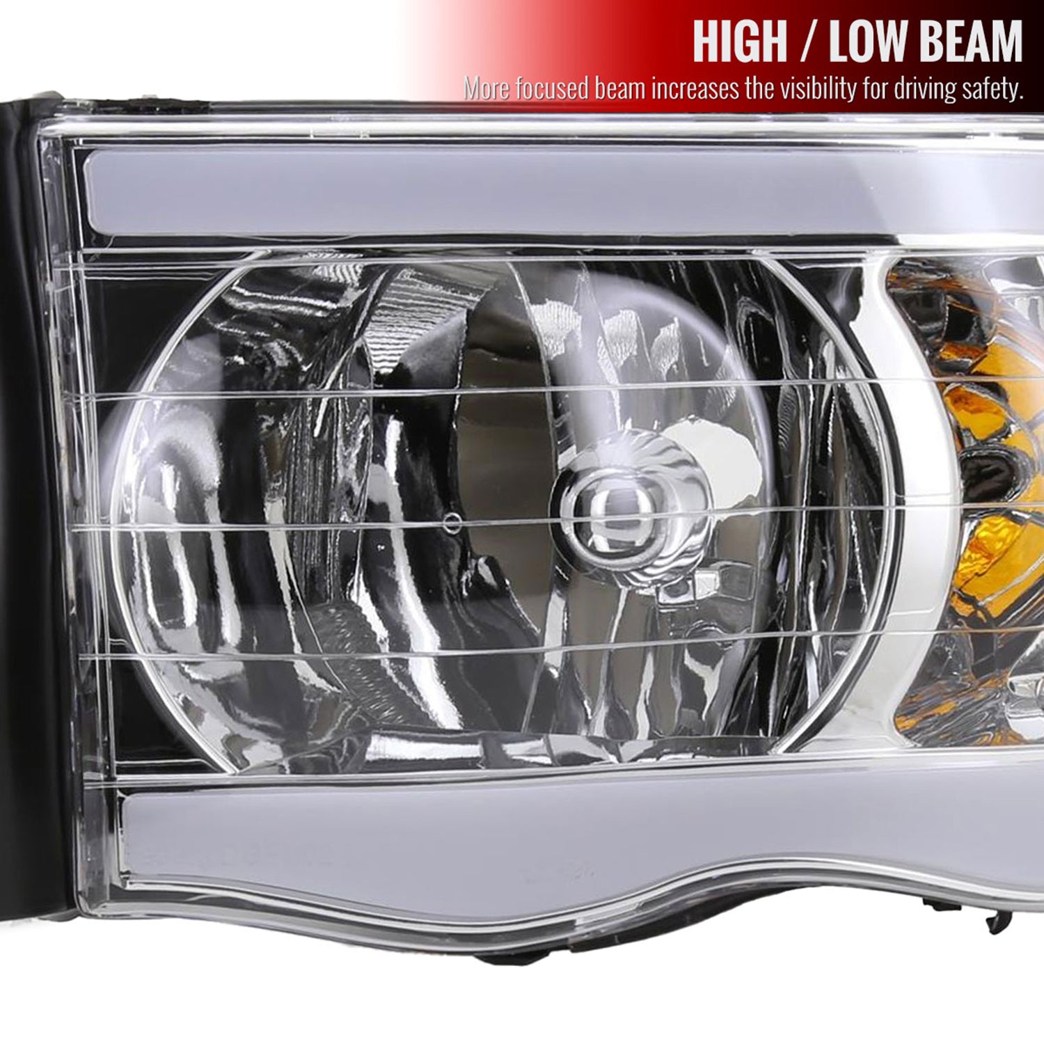 2002-2005 Dodge RAM 1500 /RAM 2500/3500 LED Tube Factory Headlights Chrome