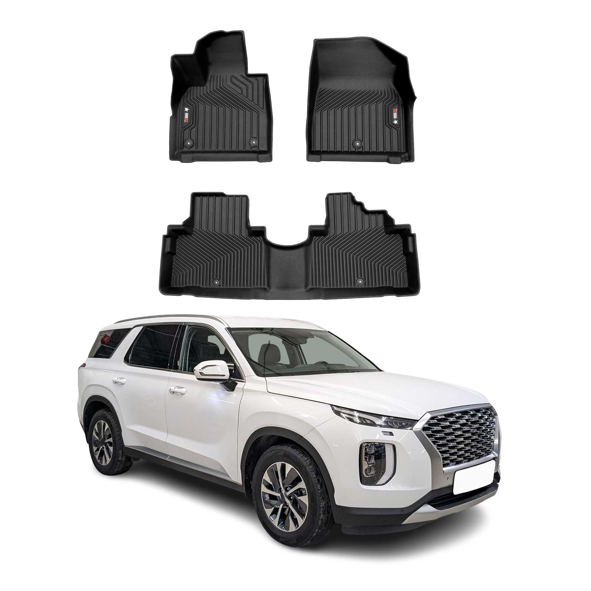 2020-2025 Hyundai Palisade Premium Floor Mats Liners First and Second Row Set Black