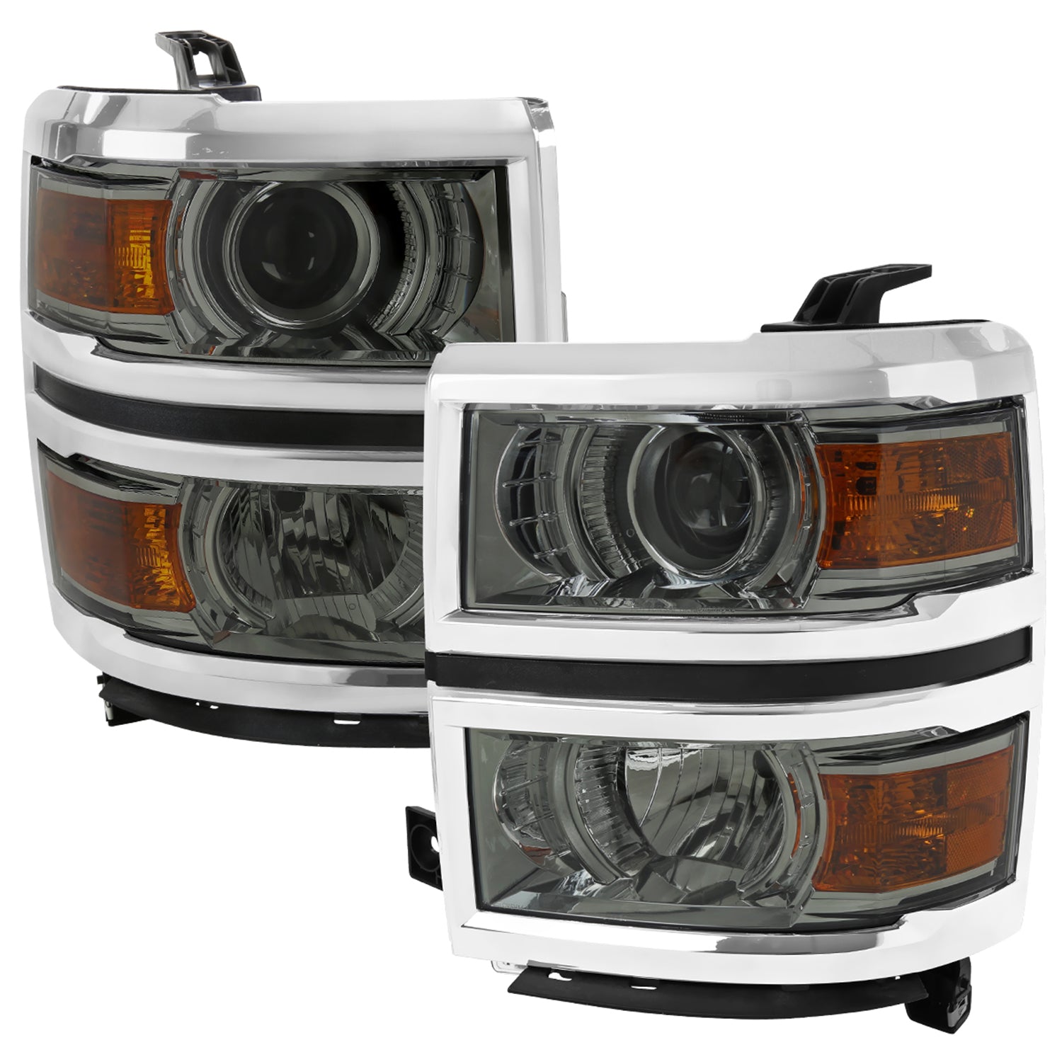 2014-2015 Chevy Silverado 1500 Projector Headlights Trim Chrome/Light Smoke