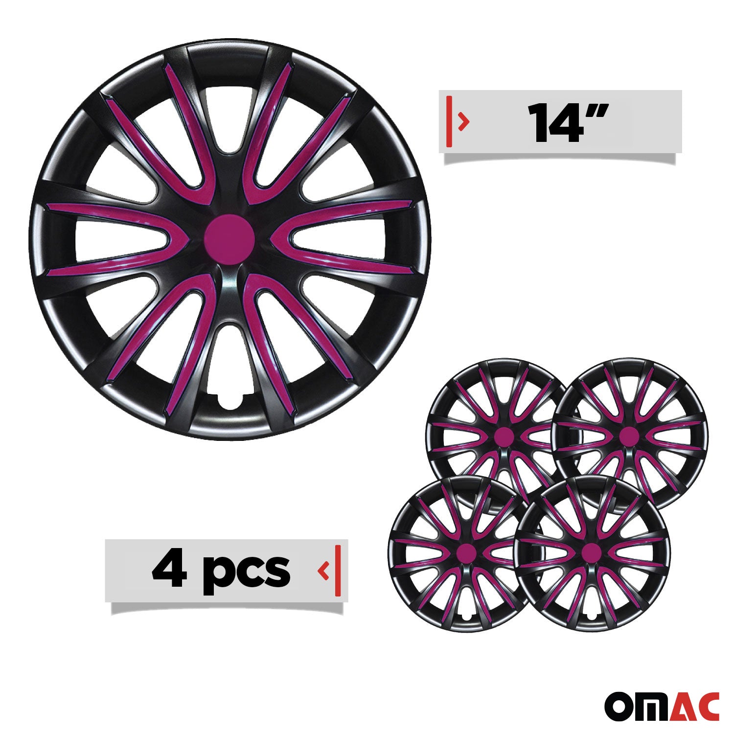 Bicolo Hub Caps Wheel Cover 14" Black & Violet Full Set 4 pcs.