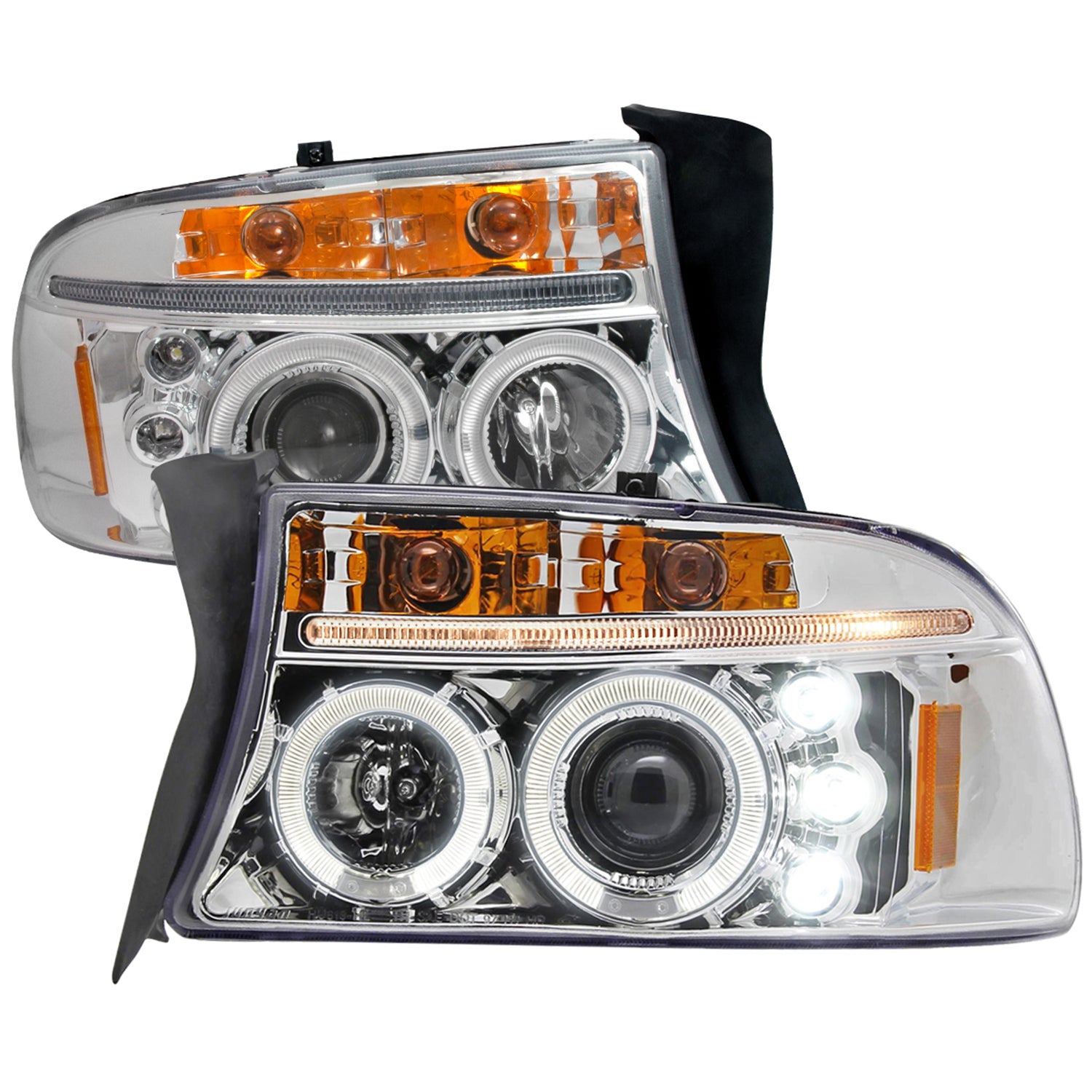 1997-2004 Dodge Dakota/ 1998-2003 Durango Dual Halo Projector Headlights Chrome