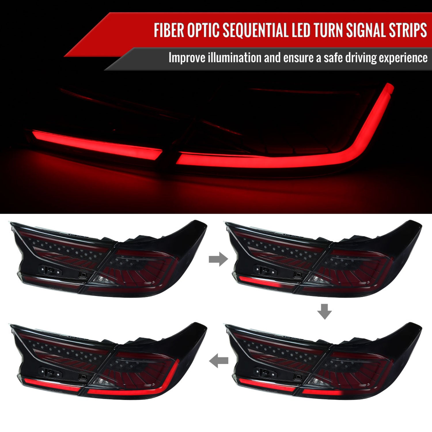 2018-2022 Honda Accord Sedan SQ2 Red LED Signal Tail Lights Matt Black/Smoke