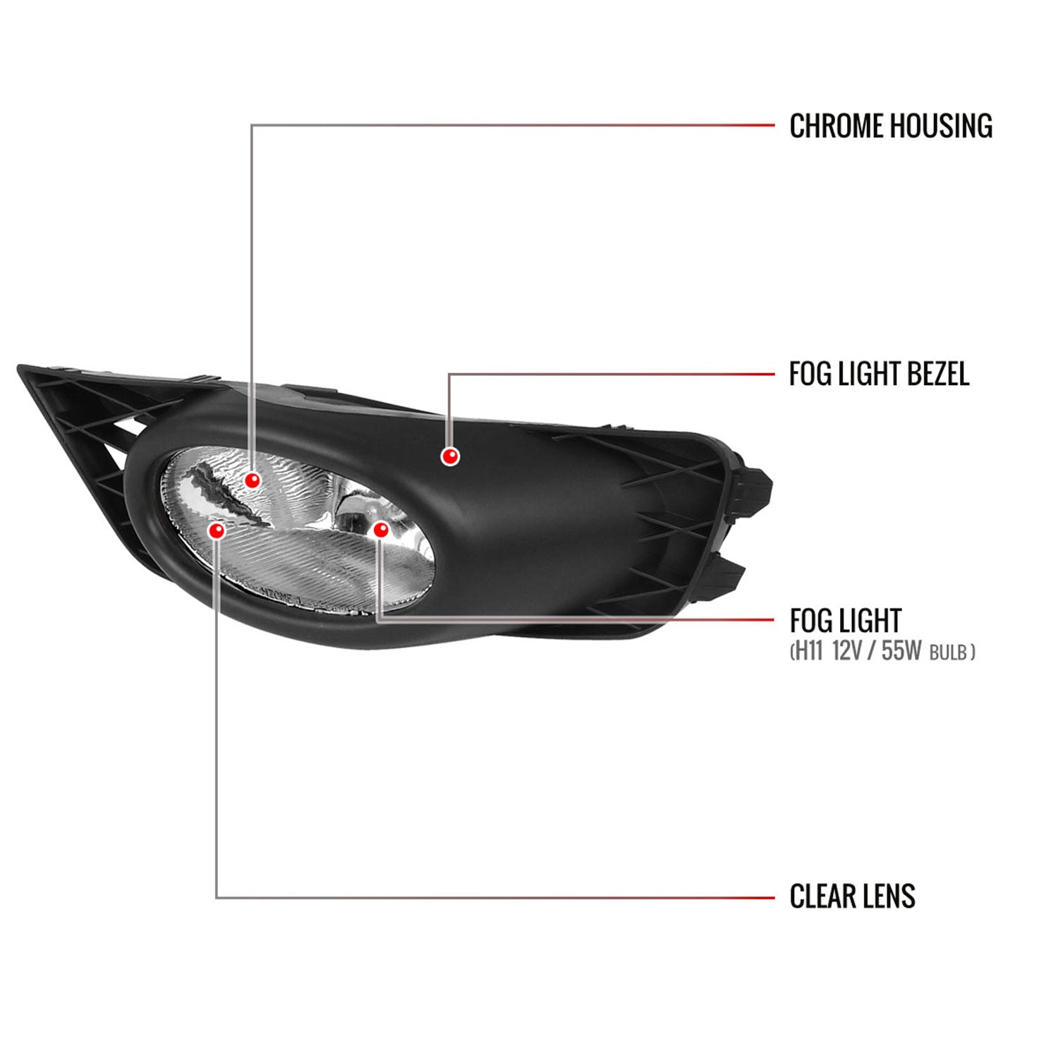 2009-2011 Honda Civic Sedan H11 Fog Lights Kit Chrome Housing/Clear Lens