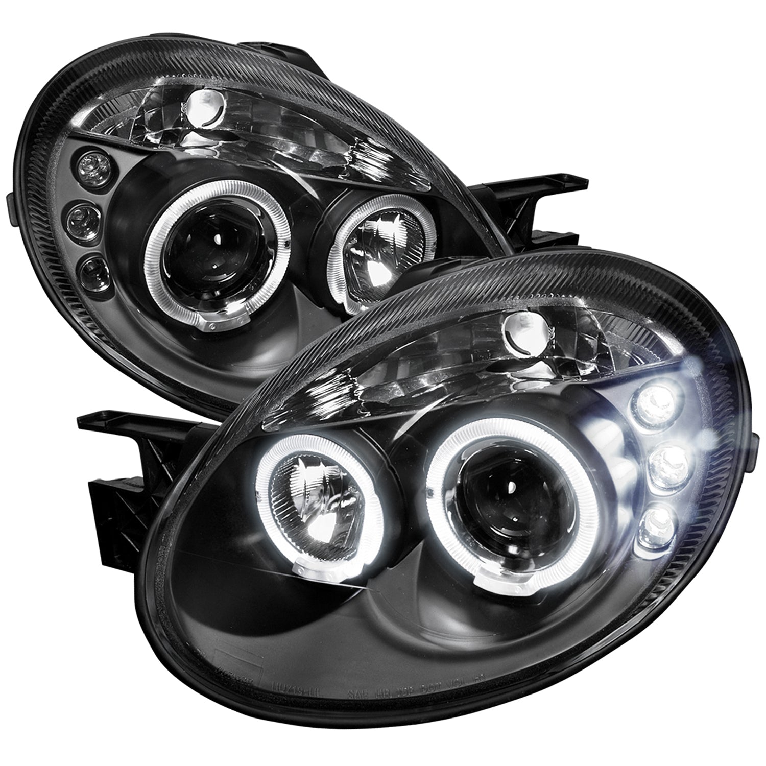 2003-2005 Dodge Neon Dual Halo Projector Headlights Matte Black/Clear Lens