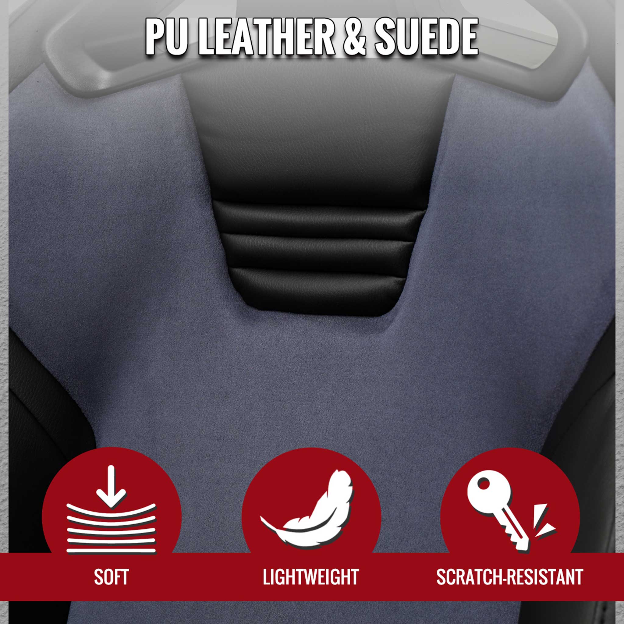 Universal Racing Seat Black Pu Leather Charcoal Gray Suede Double Black Stitch