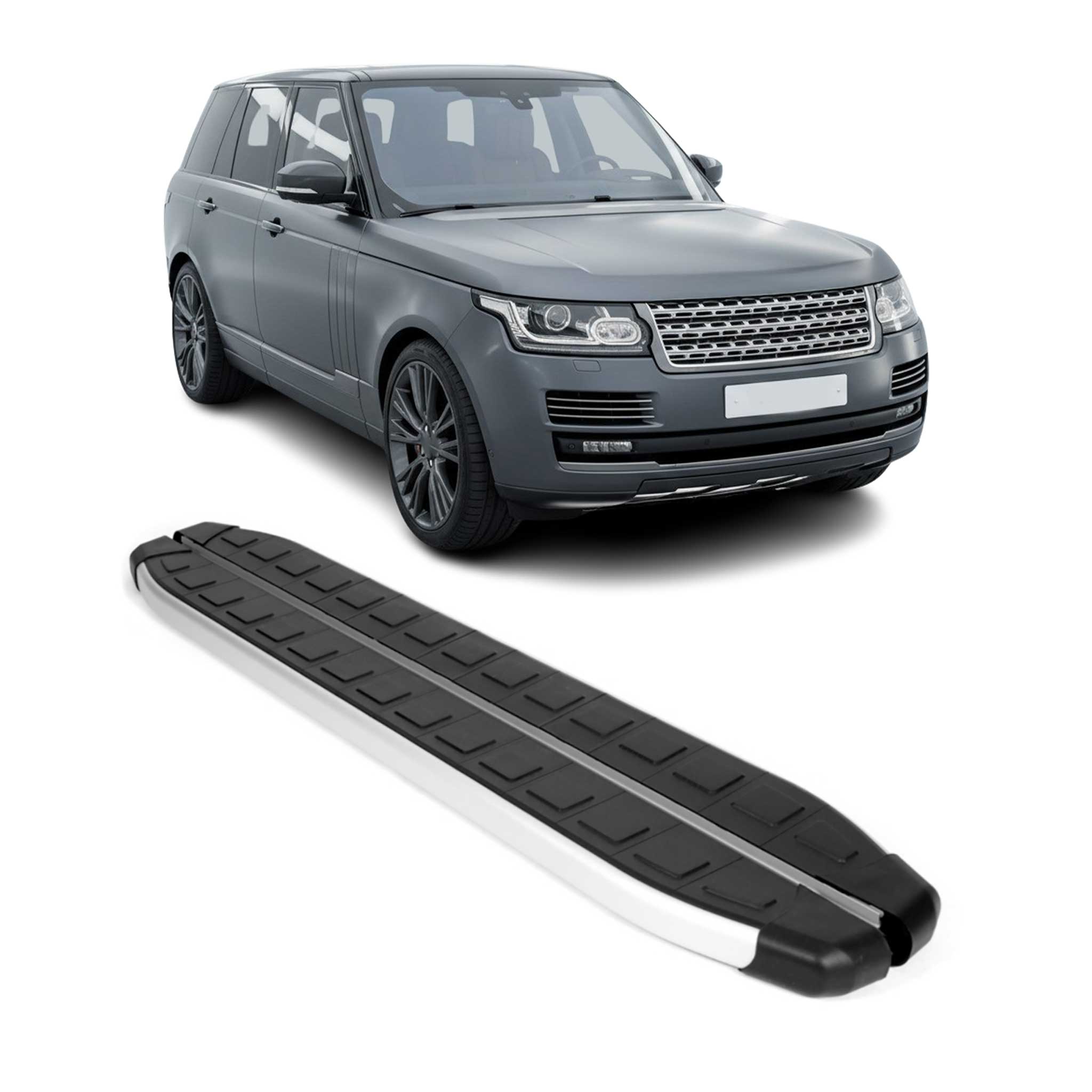 2013-2017 Land Rover Range Rover Running Boards Side Steps Silver & Black