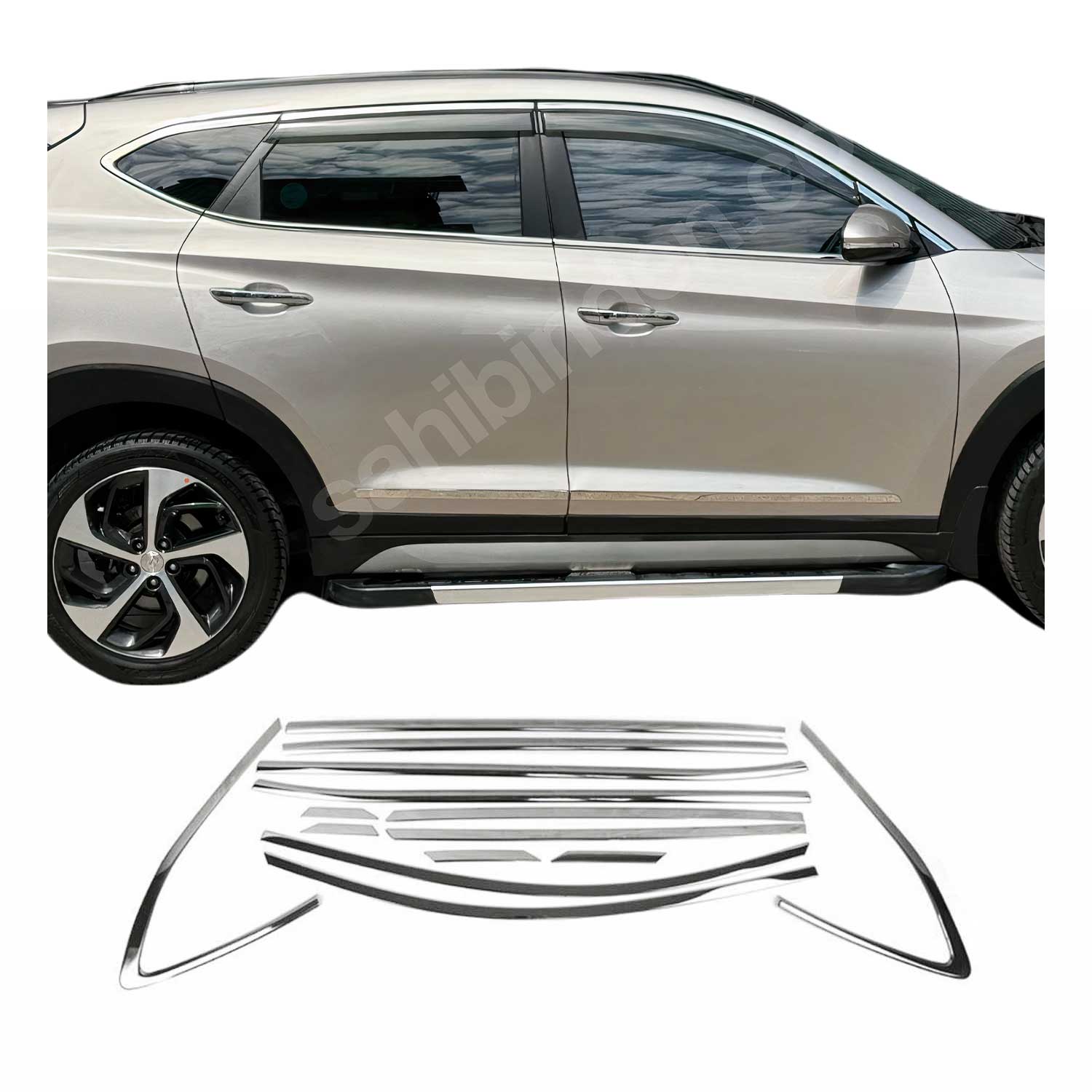 2016-2021 Hyundai Tucson Window Molding Trim Streamer Stainless Steel Dark 14 Pcs