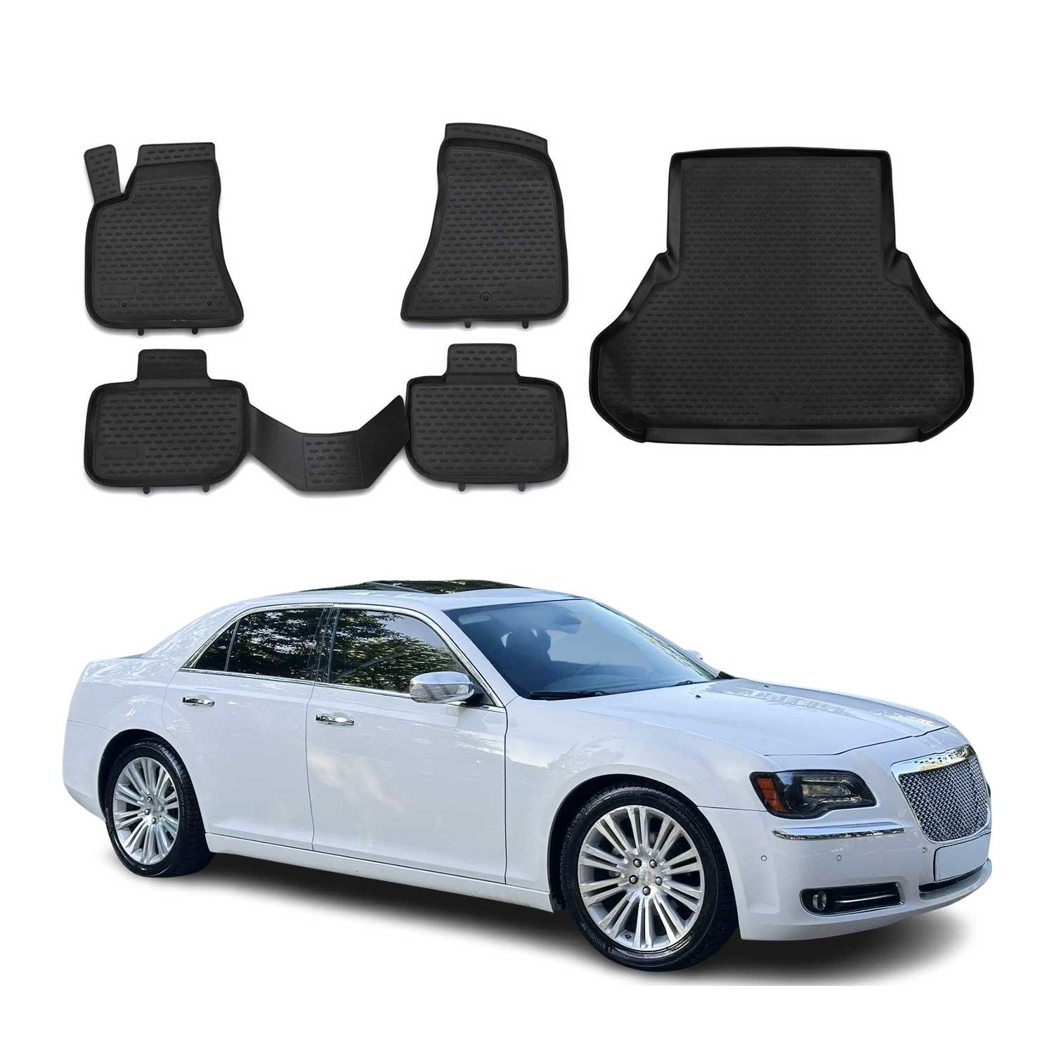 2011-2023 Chrysler 300 300C 300S RWD Floor Mats & Cargo Liner Full Set All Weather Black