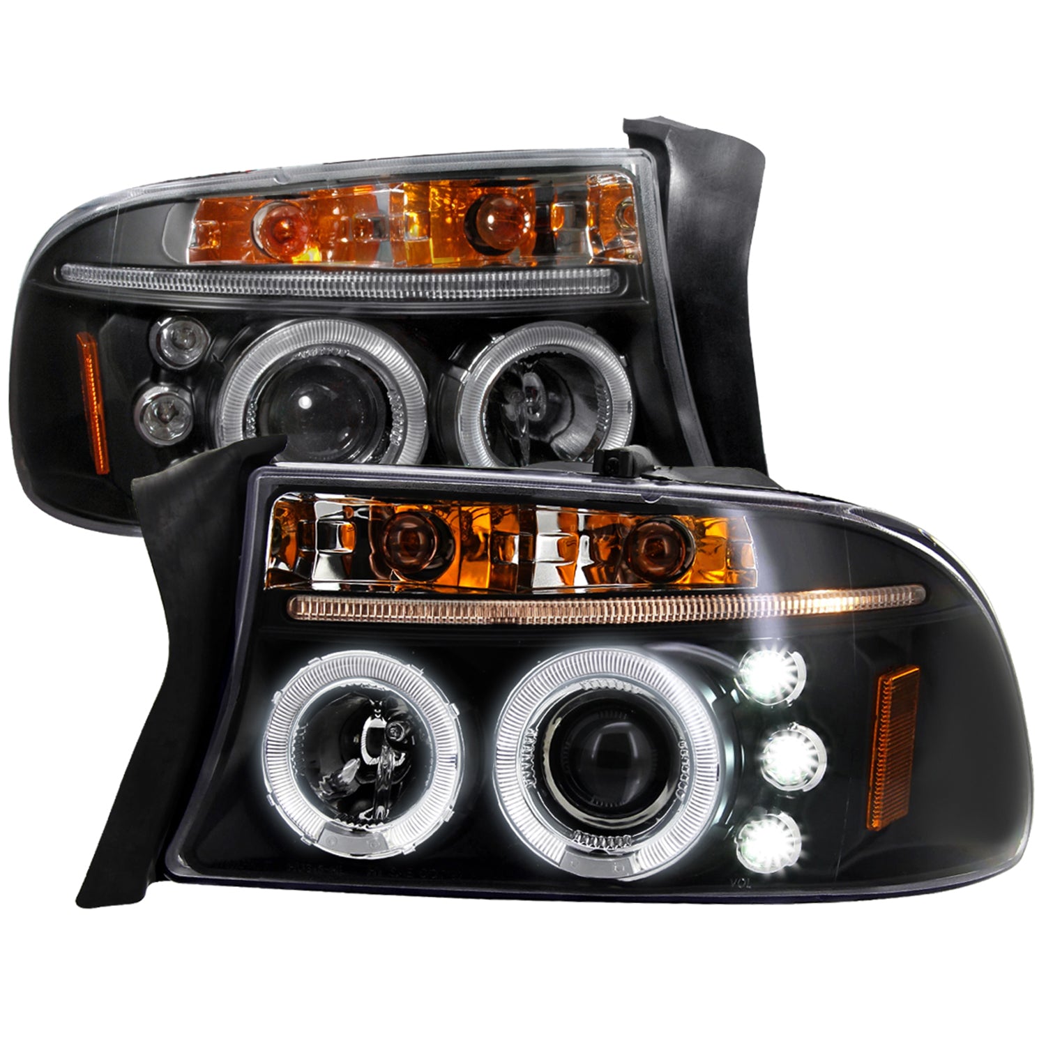 1997-2004 Dodge Dakota/ 1998-2003 Durango Dual Halo Projector Headlights Black