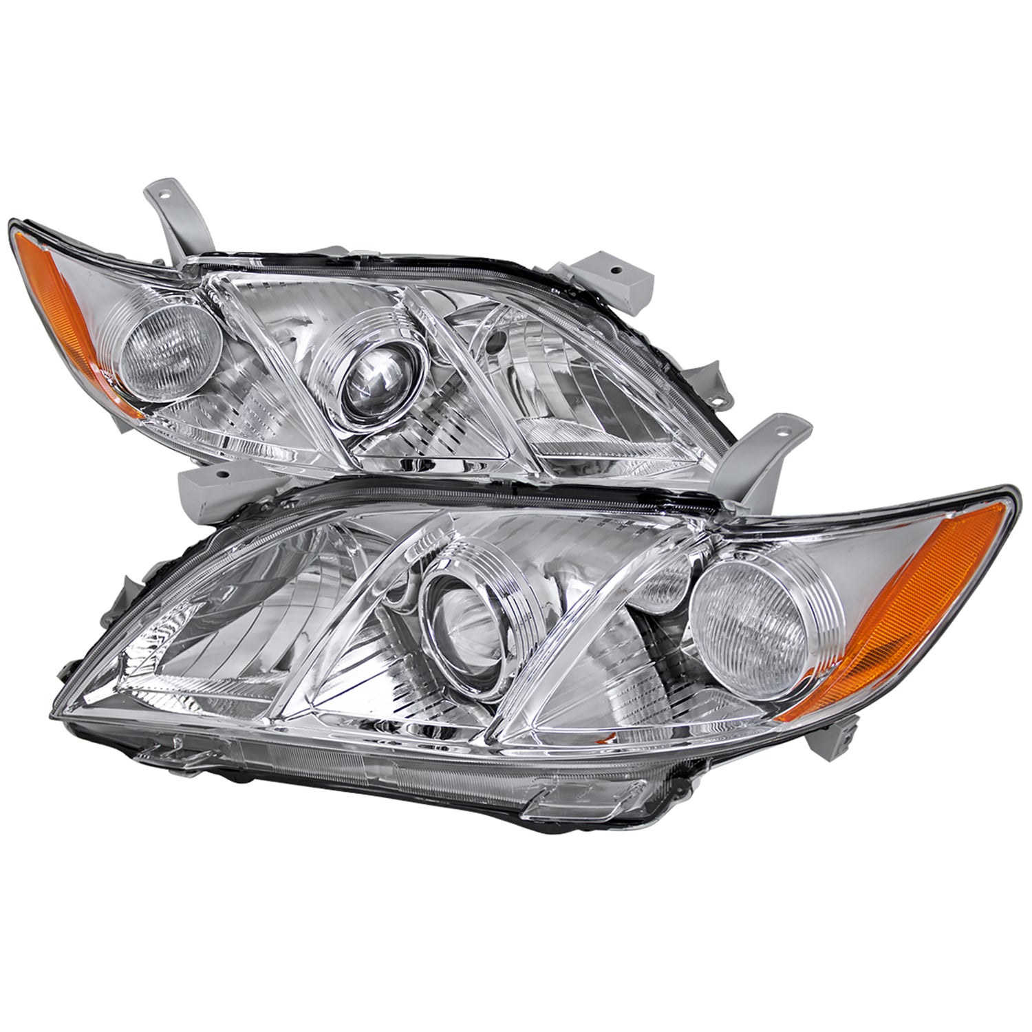 2007-2009 Toyota Camry Projector Headlights w/ Amber Reflectors Chrome/Clear