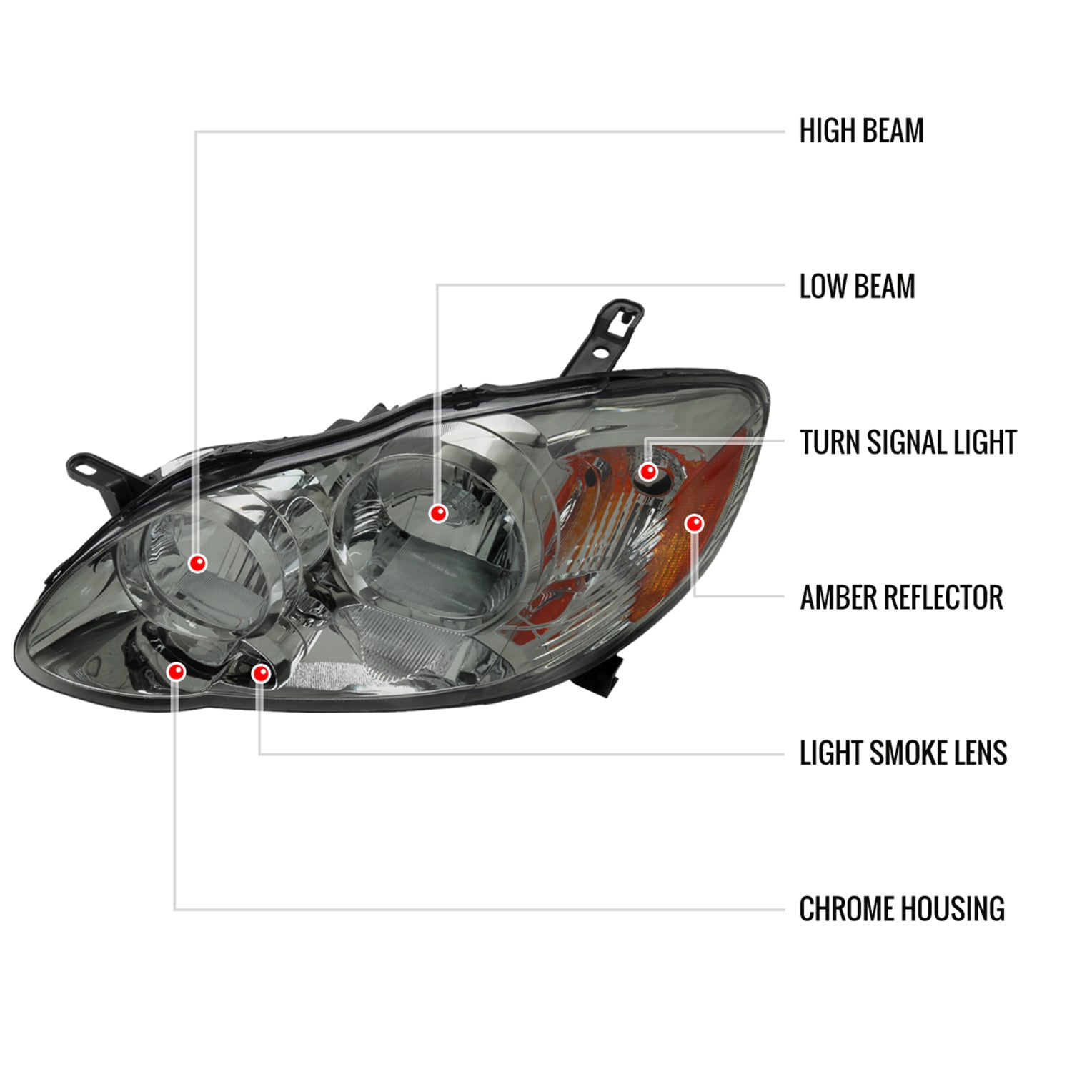 2003-2008 Toyota Corolla Factory Style Headlights Chrome/Light Smoke Lens