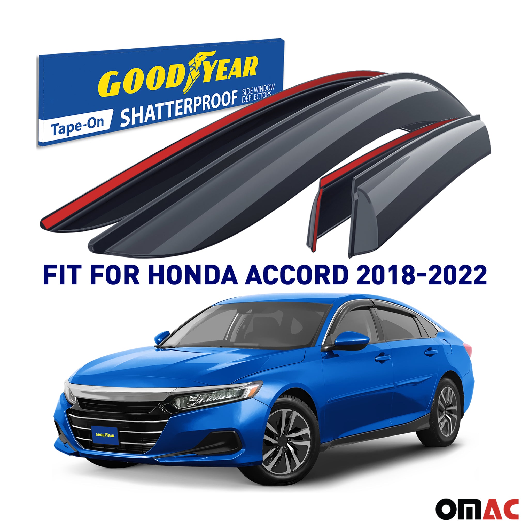 Goodyear Wind Deflectors for Honda Accord 2018-2022 Tape-On Premium Smoke 4 pcs