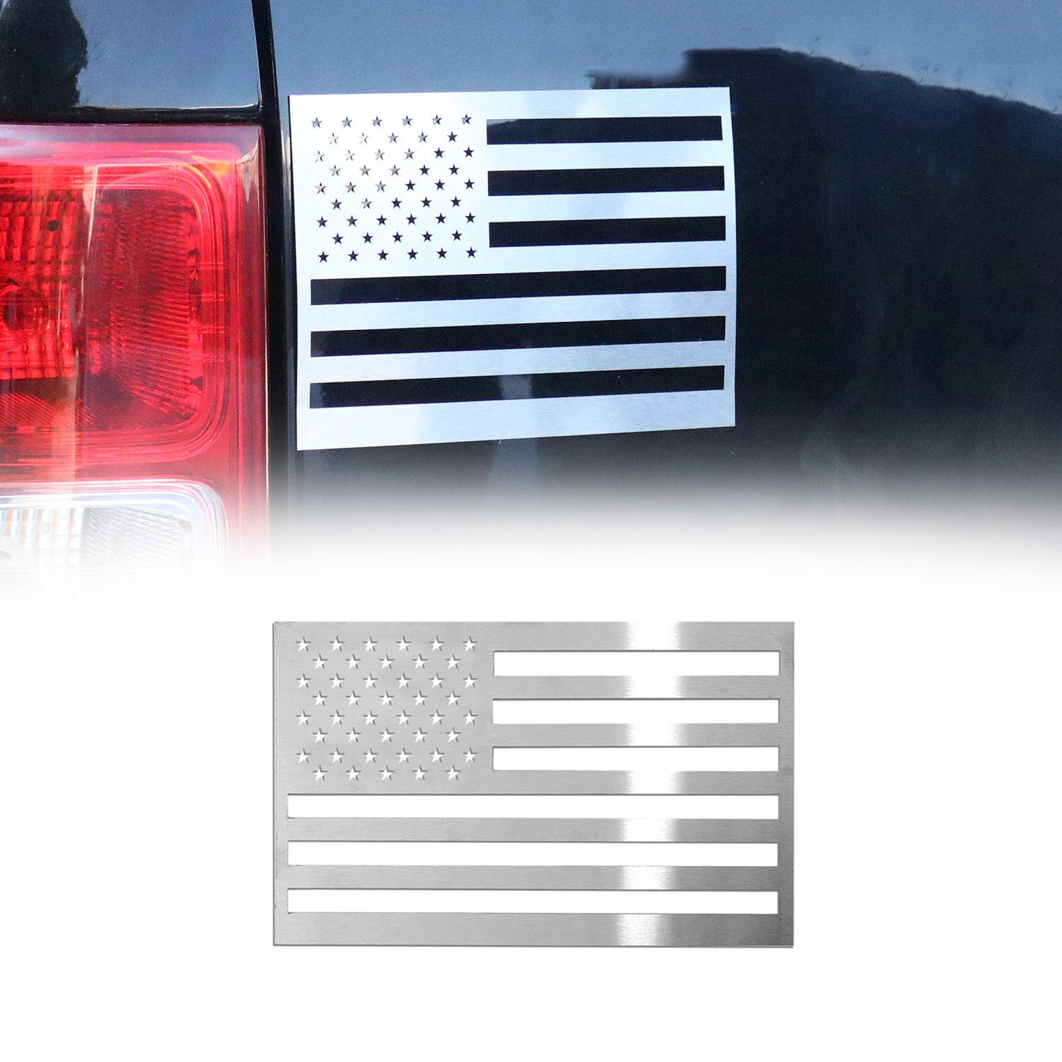 US American Flag Brushed Chrome Decal Car Sticker Emblem Stainless Steel