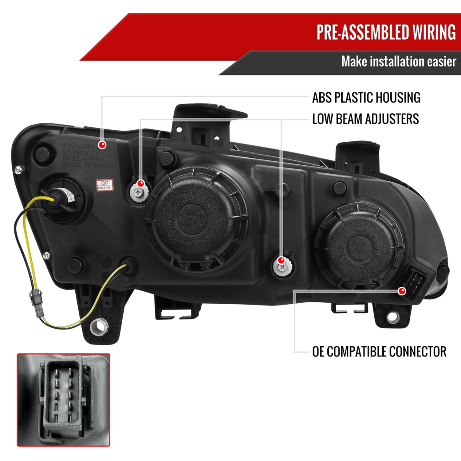 2008-2009 Pontiac G8 LED Bar Projector Headlights Matte Black/Clear Lens