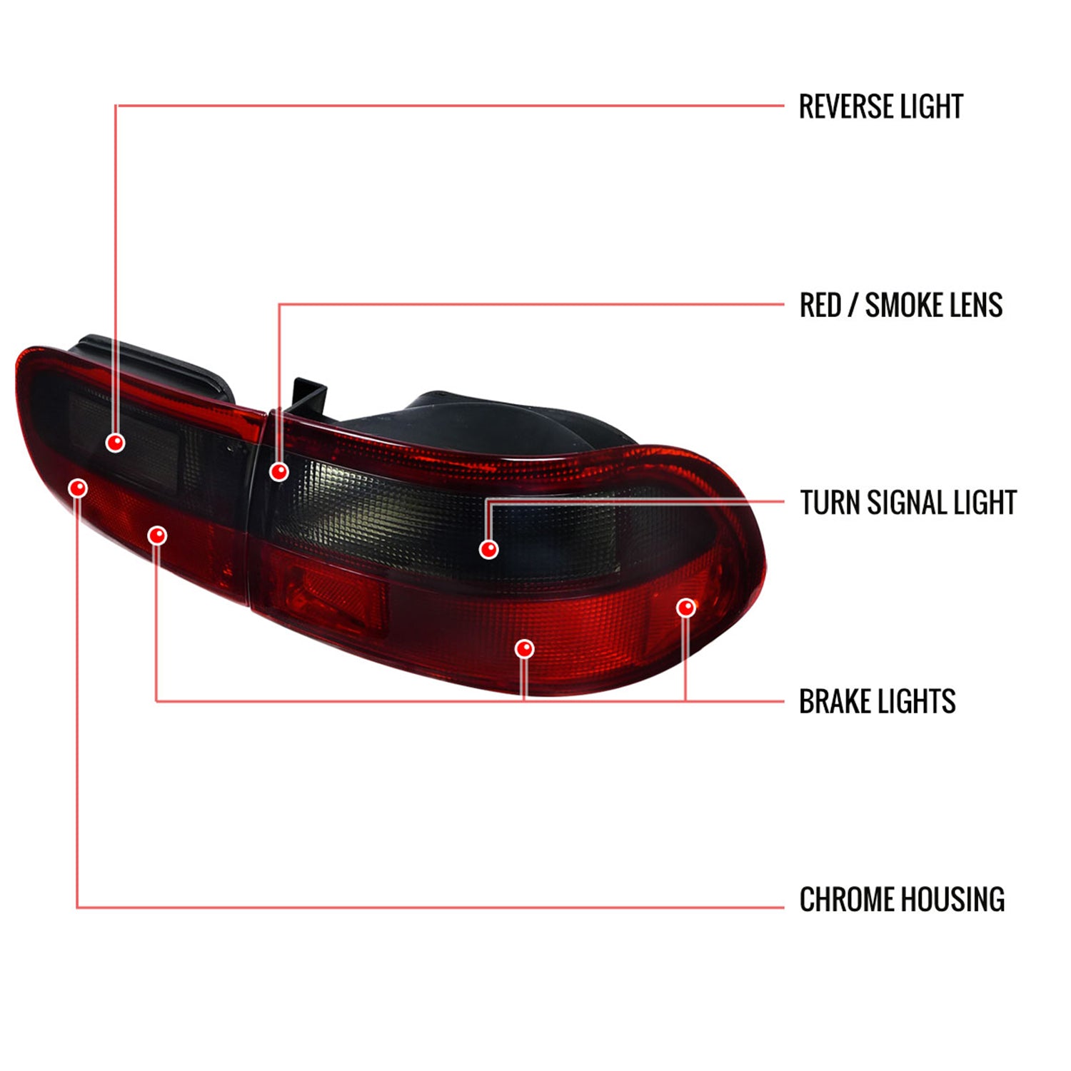 1992-1995 Honda Civic Tail Lights Chrome Housing/Red Smoke Lens