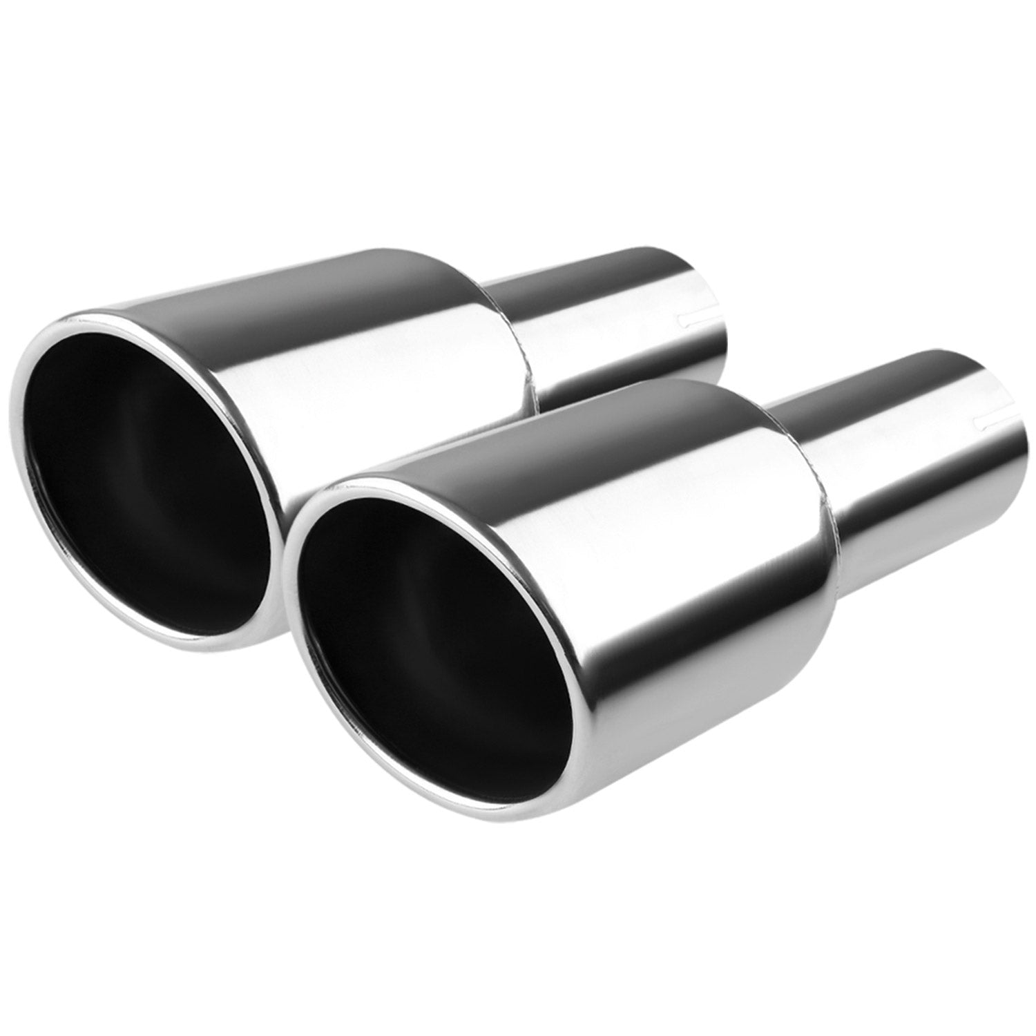 Universal 2.5" Inlet/4.125" Outlet Chrome S.Steel Angled Exhaust Tips - 2PC