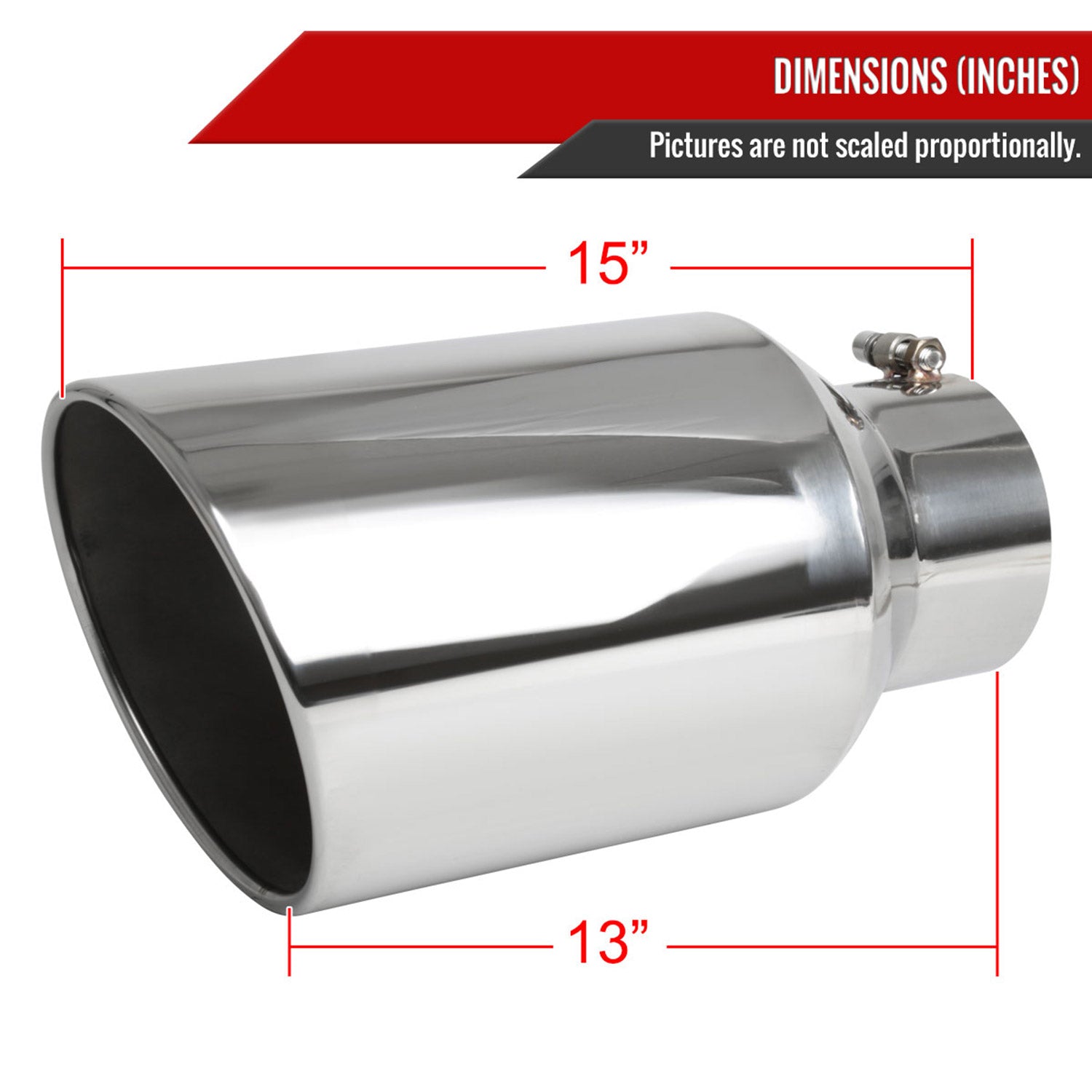 Universal 5" Inlet/8" Outlet Chrome Stainless Steel Bolt-On Angled Exhaust Tip